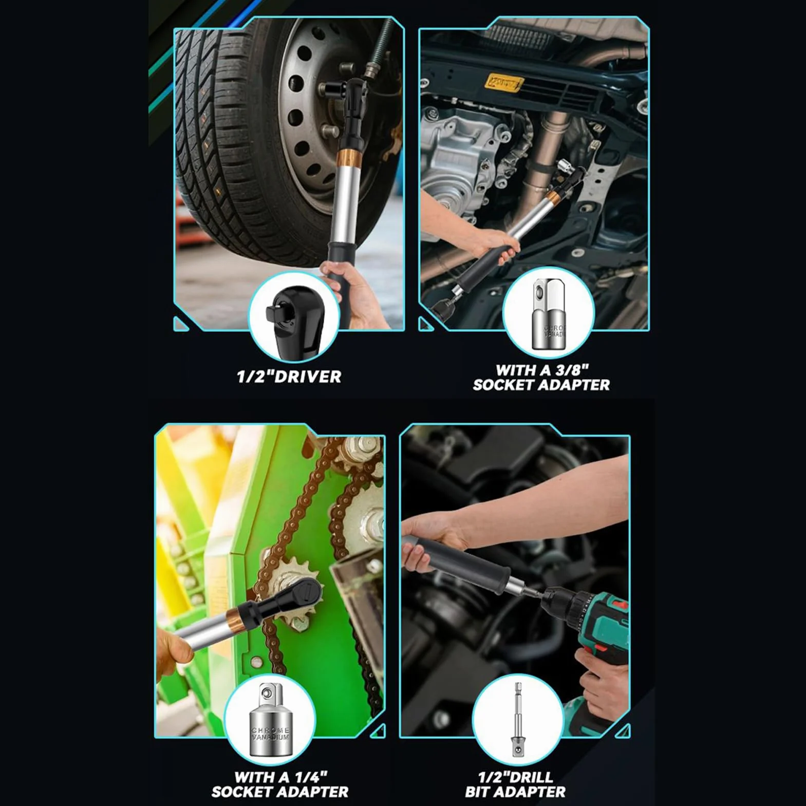Klucz przedłużający, przedłużacz klucza nasadowego, 17,13 x 1,18 , kompaktowe narzędzie do instalacji HVAC, sprzętu rolniczego, konserwacji rowerów, paneli elektrycznych, naprawy motocykli | Przedłużak 12,7 mm Do Wiertarki Elektrycznej Do Rur Motocykli Do