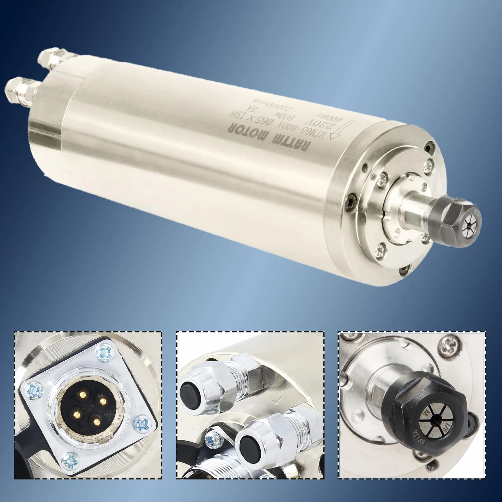 RATTMMOTOR Silnik wrzecionowy 0,8 kW, 800 W CNC wrzeciono chłodzone wodą 65 mm 220 V wodoodporne wrzeciono frezujące 24000RP 400HZ ER11 do frezarki do grawerowania CNC