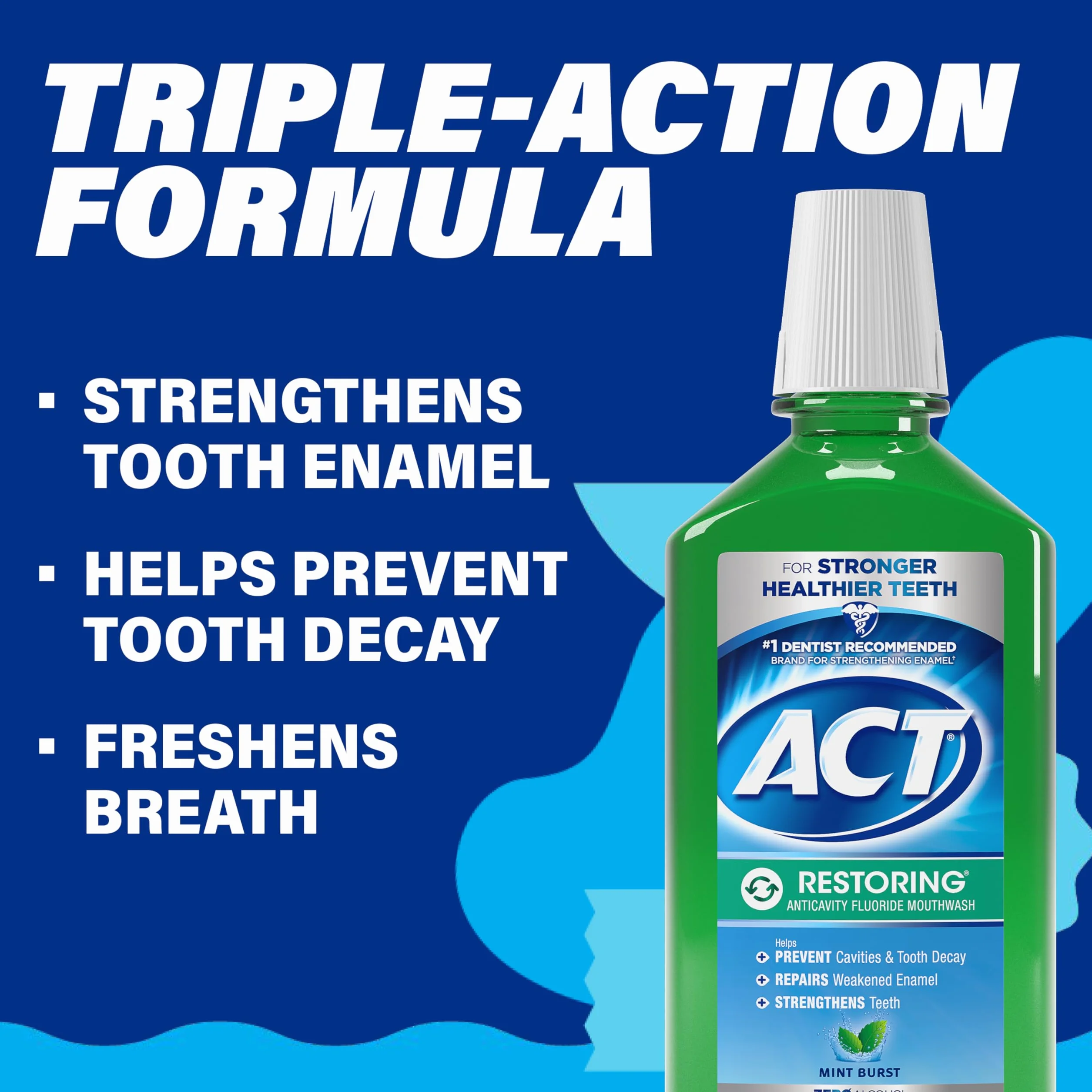 Act Restoring Anticavity Fluoride Mouthwash, Mint Burst, 33,8 Fl Oz by ACT