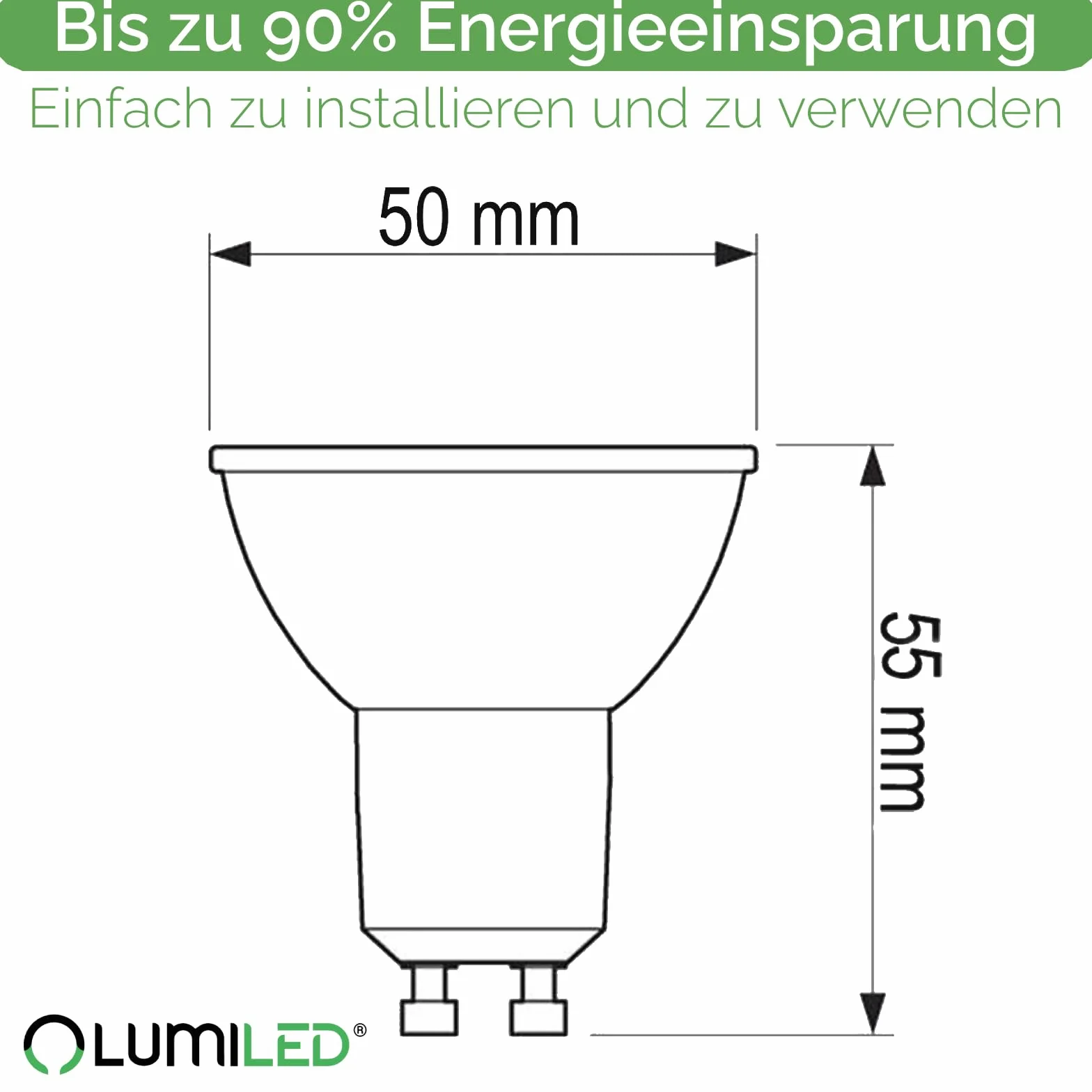 Lumiled Żarówka LED GU10 Reflektor PAR16 10W = 90W 1000lm 4000K Neutralna biel 120° Energooszczędna Zestaw 10 sztuk