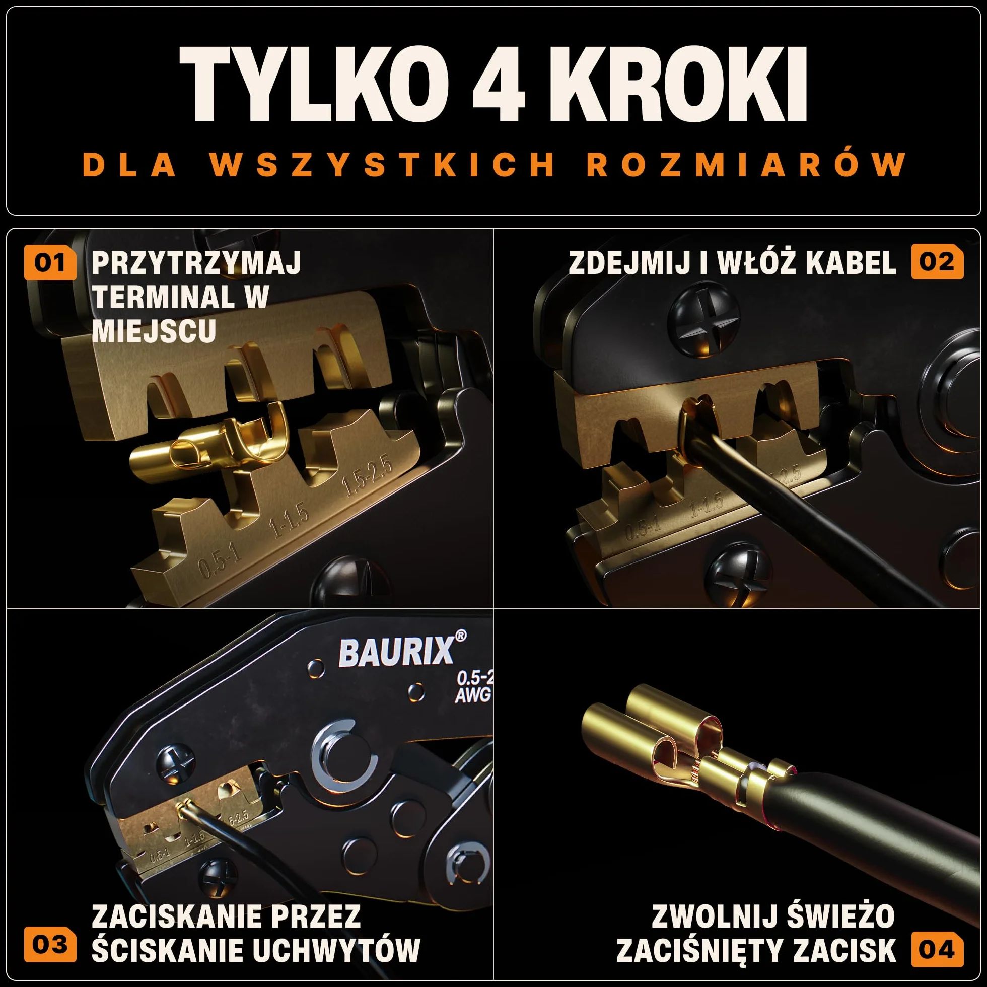 BAURIX Zestaw Szczypiec do Zaciskania 0,50-2,50mm² z Końcówkami Elektrycznymi