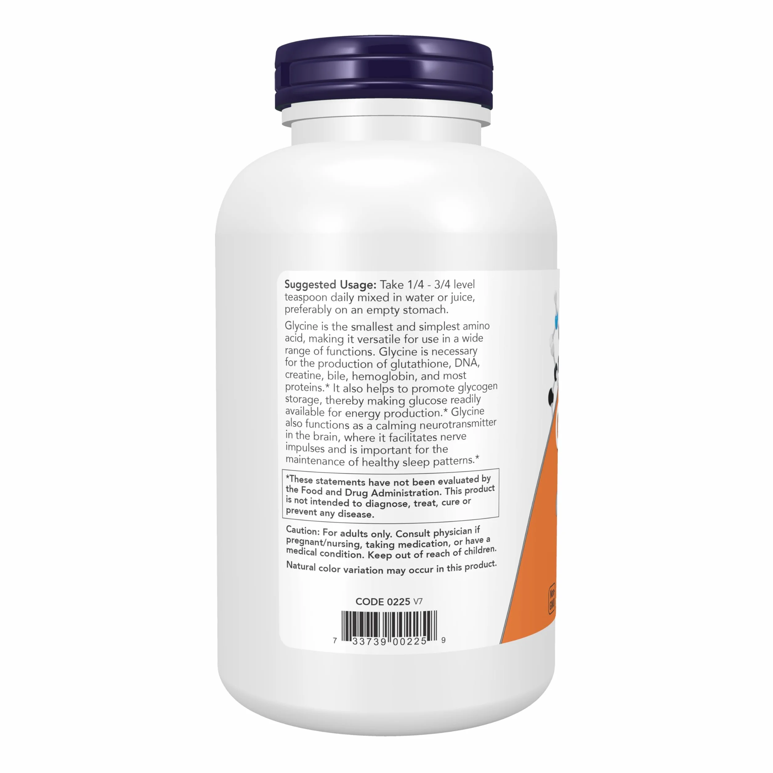 NOW Supplements, Glycine Pure Powder, wspomaga spokojny sen*, wsparcie neuroprzekaźników*, 1 funt