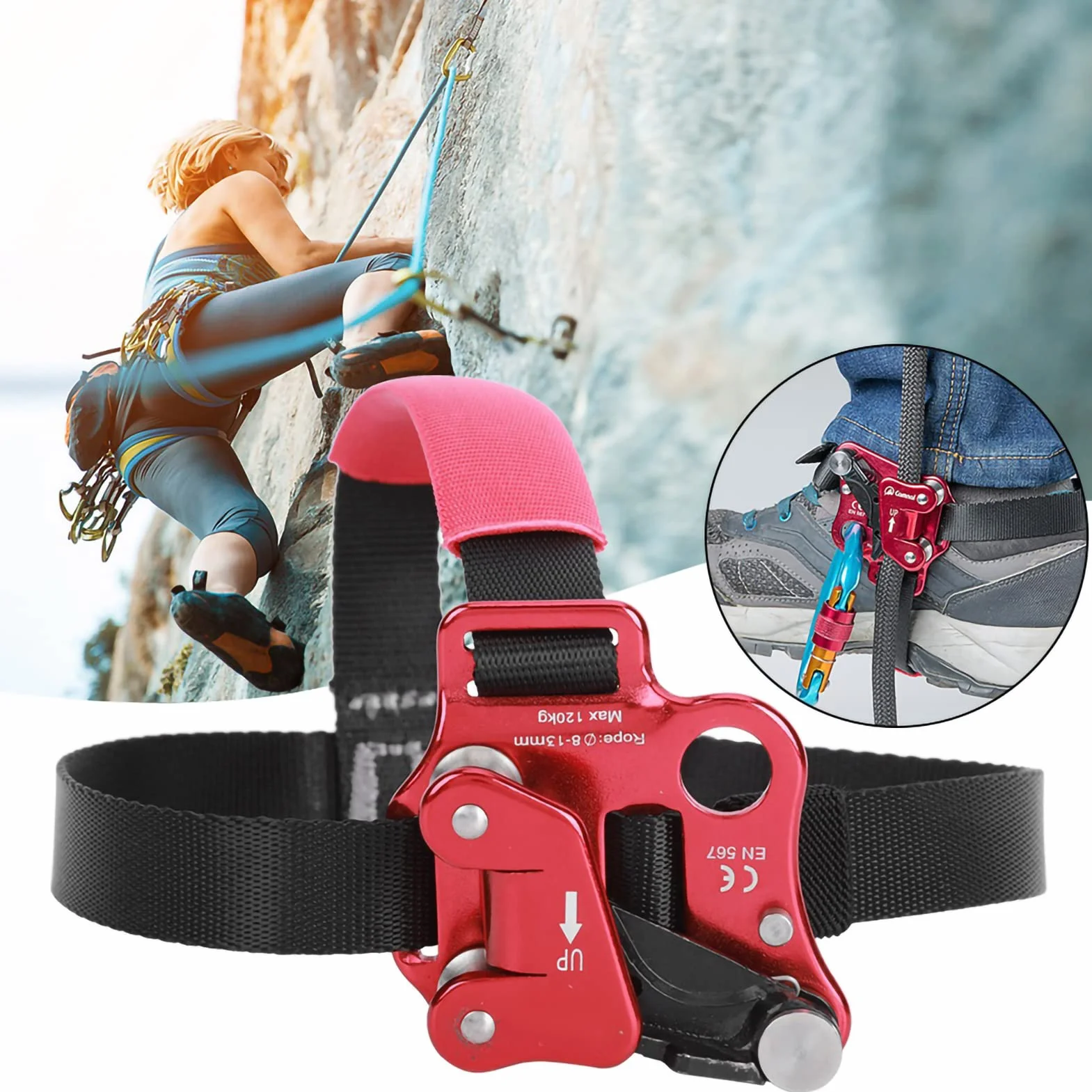 Alpinizm Foot Riser, 7075 Lotnictwo Aluminium Foot Ascender Odporność na korozję dla wspinaczki dla wspinaczy(Urządzenie wznoszące prawą nogę/czerwone),Inne artykuły do sportów ekstremalnych