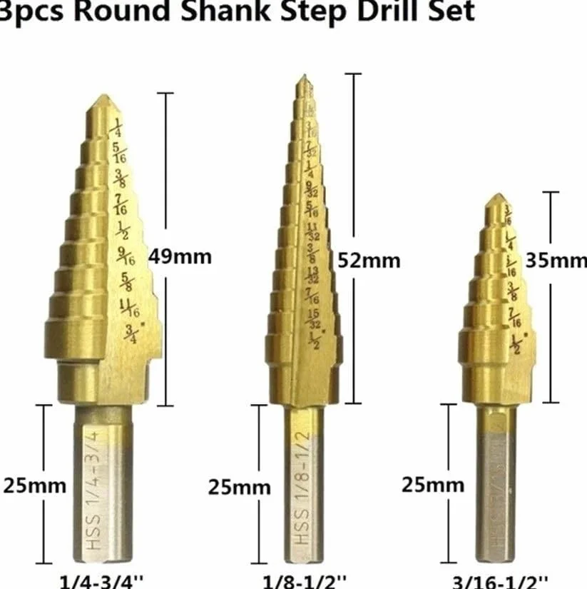 Wiertło stopniowe, wiertła do metalu, wiertło stopniowe z węglików spiekanych 1/8"-3/4" cala Wiertło stopniowe Wiertło stożkowe HSS z powłoką tytanową do drewna/metalu Wiertło stopniowe Wiertło stopni