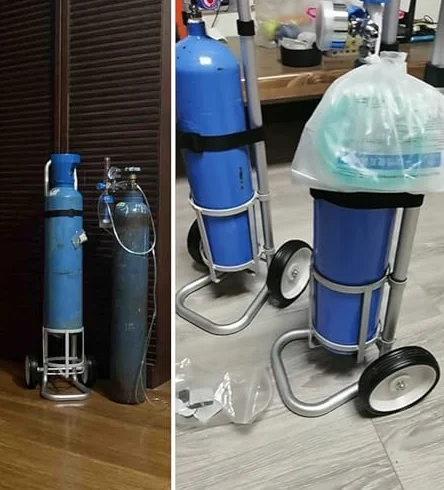 Stojak na butle tlenowe jednocylindrowy wózek tlenowy, stop aluminium, regulowana wysokość, przenośny