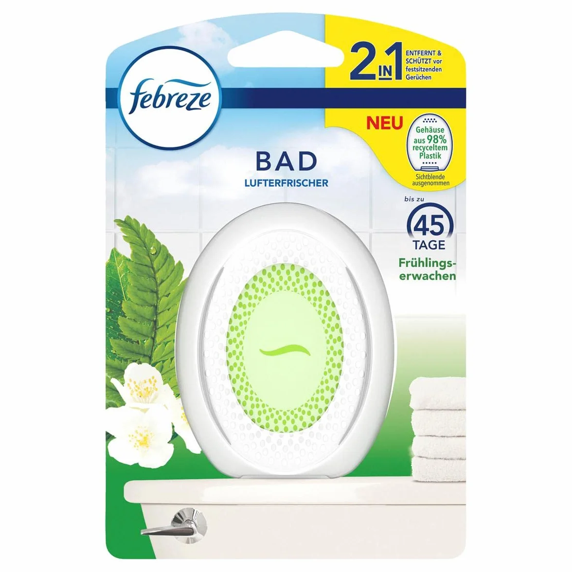 Febreze Lenor odświeżacz powietrza do łazienki (1 sztuka), zatyczka zapachowa do ciągłego usuwania zapachów i zapobiegania