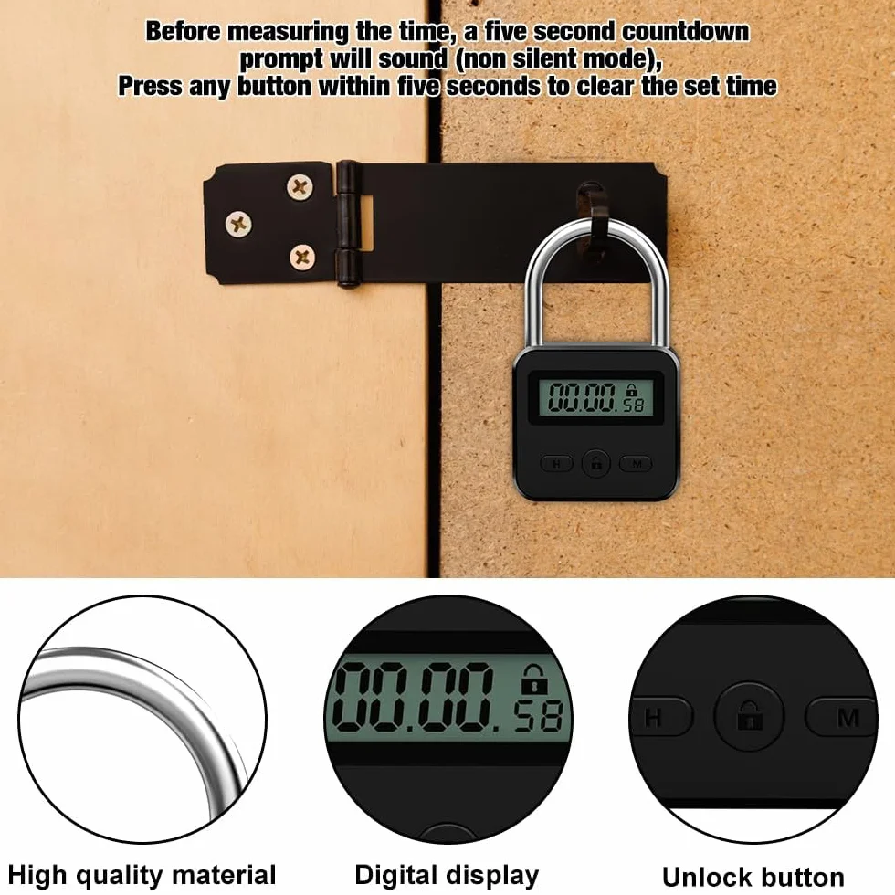 Cyfrowy zamek czasowy, Smart Time Lock z wyświetlaczem LCD, bezpieczna kłódka kuchenna, możliwość ponownego ładowania przez USB, inteligentna kłódka czasowa zapobiega złym nawykom