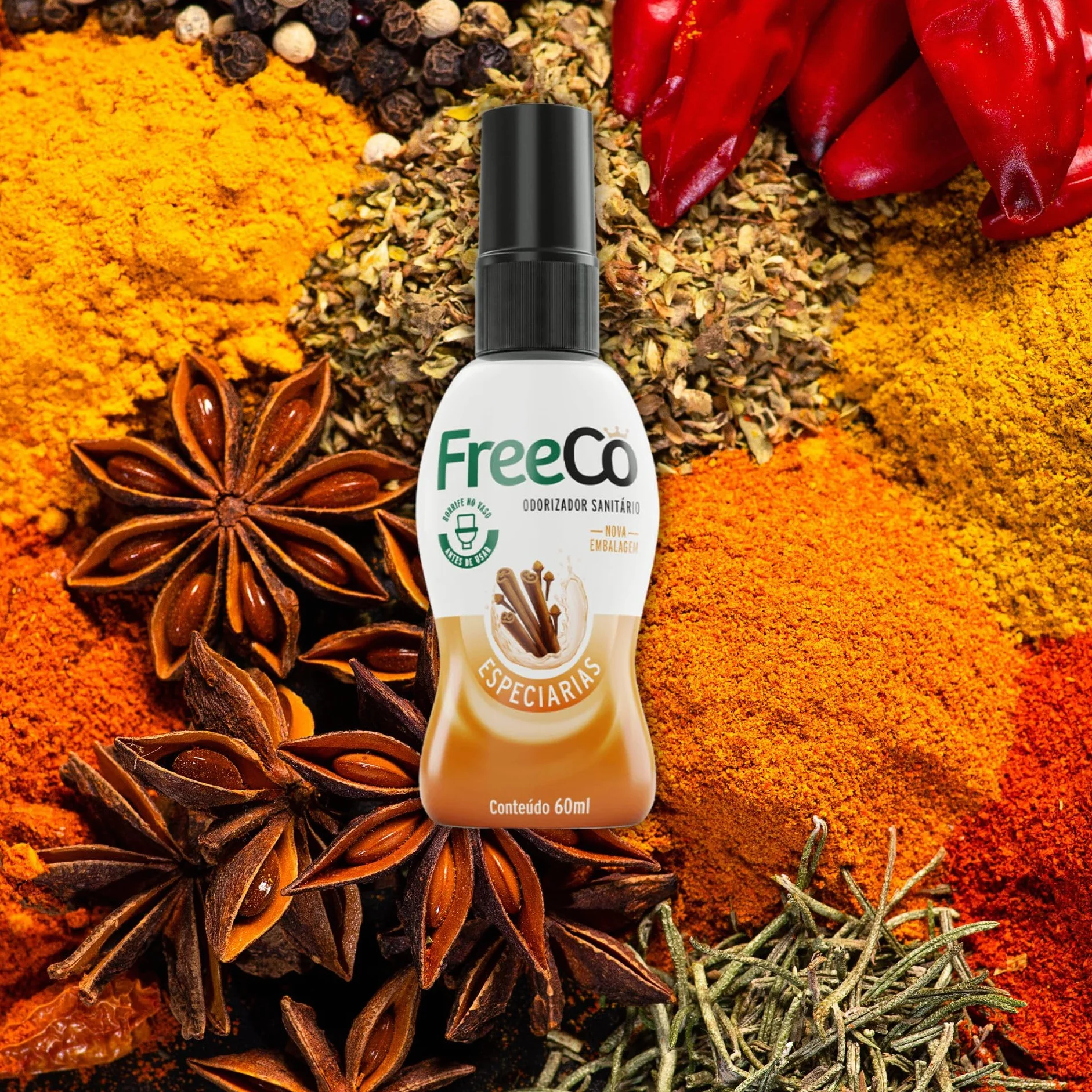 FreeCo blokada przeciw zapachom toalety (Before-you-go) | Opakowanie 1 x 60 ml, naturalne olejki eteryczne, idealne do domu, biura, restauracji, podróży, aromatu przypraw