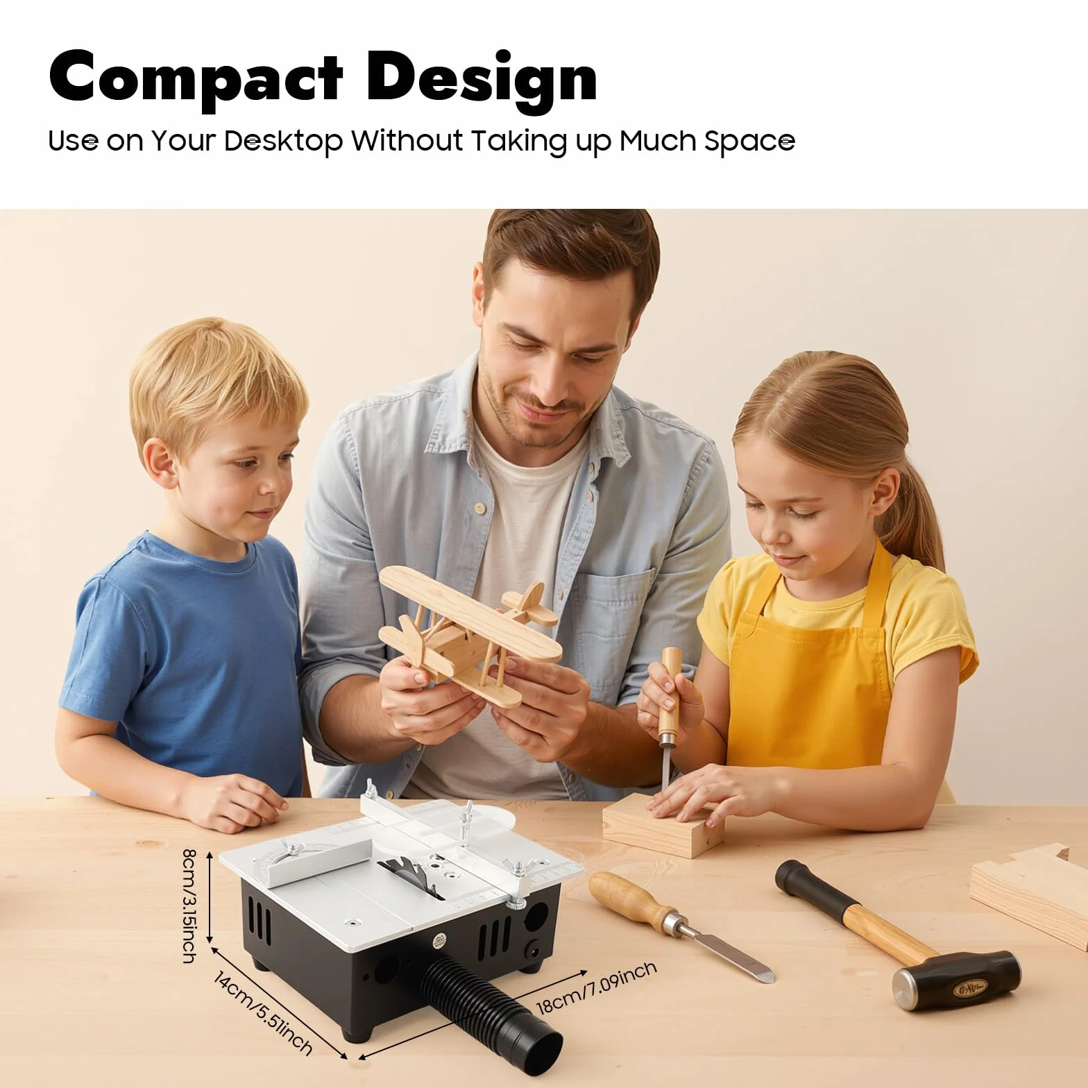 Mini stołowa pilarka tarczowa 96 W, kompaktowa, przenośna, 7-biegowa, regulowana stołowa piła tarczowa, 0,1-15 mm, brzeszczot z regulacją wysokości, do projektów obróbki drewna DIY