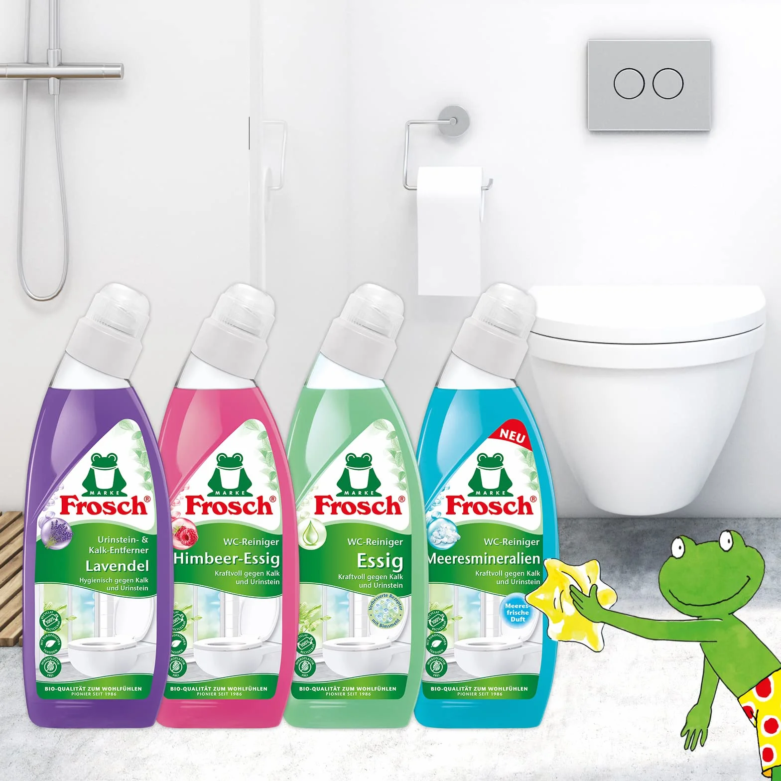 Frosch Środek do czyszczenia WC z octem, płynny środek do czyszczenia toalety, usuwa kamień i kamień moczowy, do mocnego czyszczenia octem i mąką pumeksową, 750 ml