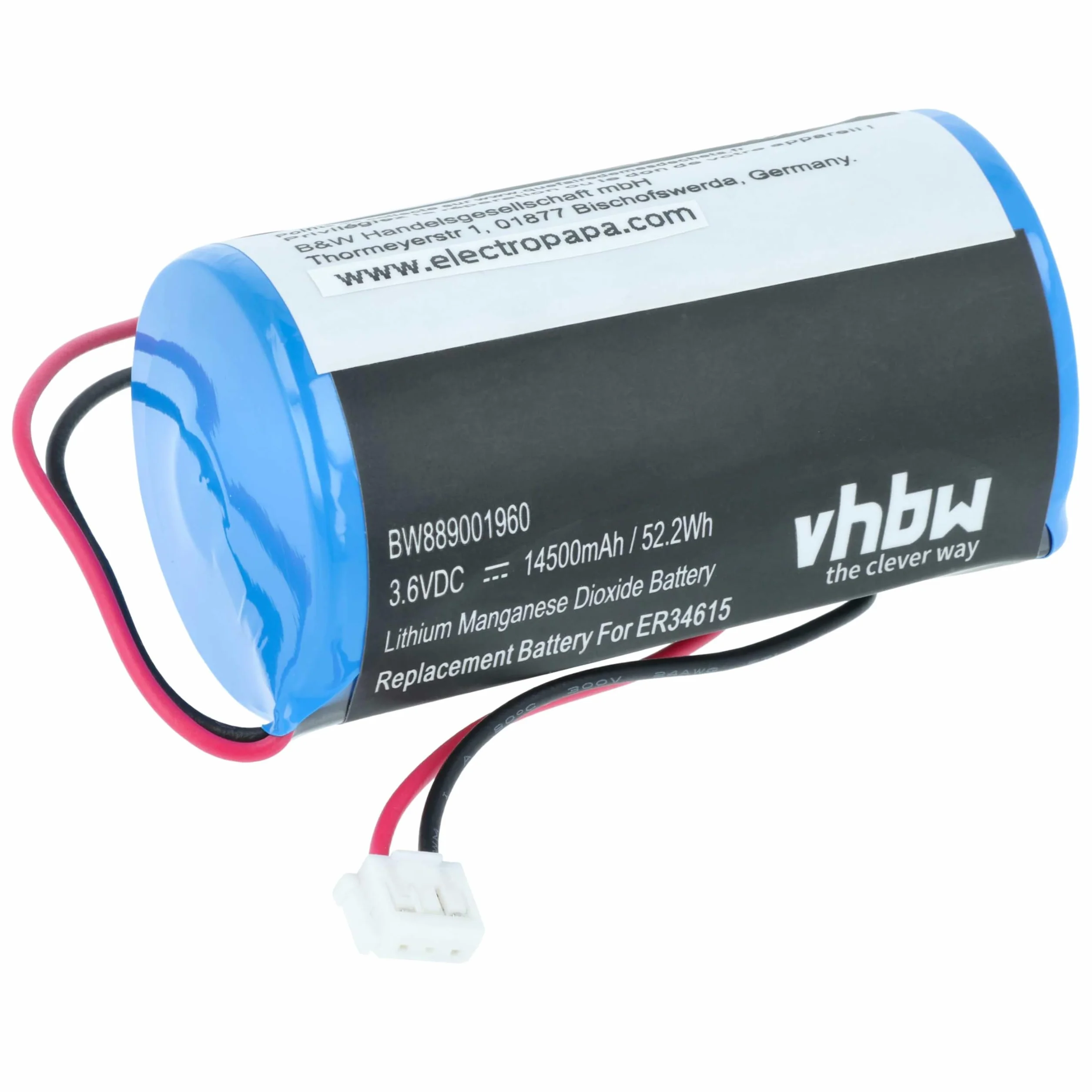 vhbw Bateria kompatybilna z DSC WT4911, system alarmowy IMPASSA, system alarmowy, radiowa syrena zewnętrzna (14500 mAh, 3,6 V, Li-MnO2)
