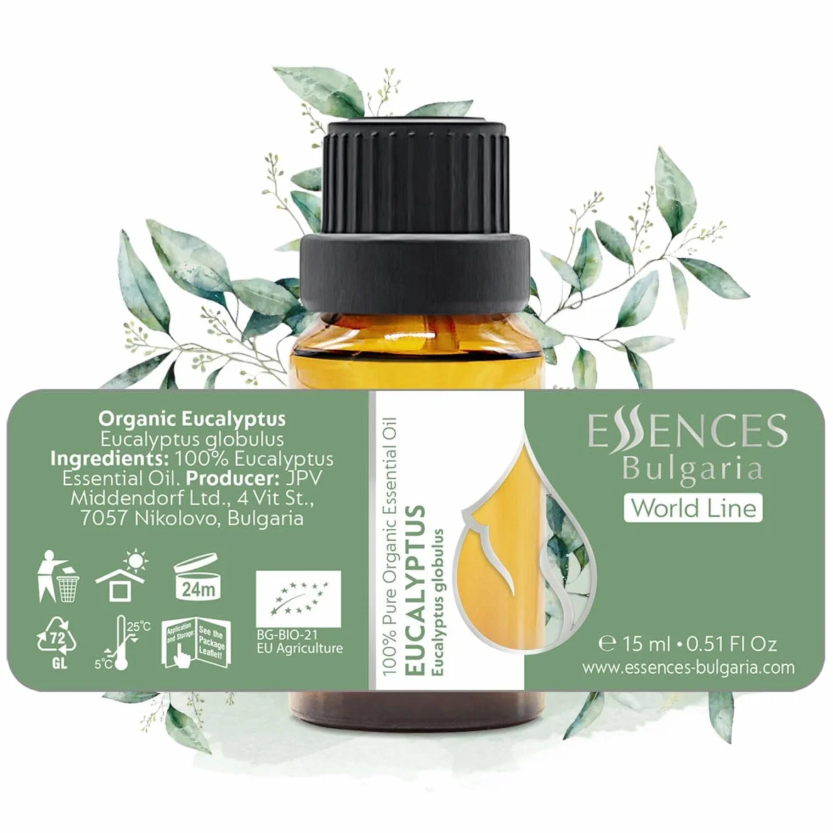 Organiczny Olejek Eukaliptusowy 15 ml Eucalyptus globulus 100% Czysty Naturalny Nierozcieńczony Klasa Terapeutyczna Aromaterapia