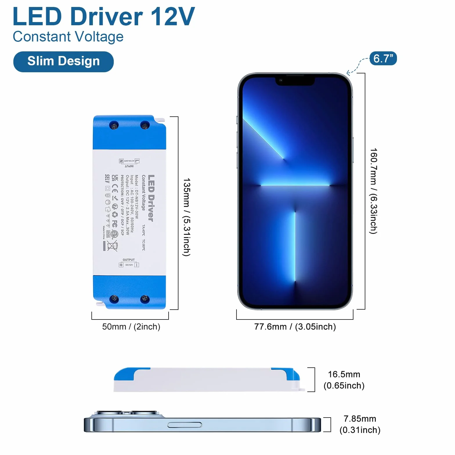 Sterownik LED 12V, 30W zasilacz AC 100-240V do 12V DC, 2,5A, ultracienki adapter do stałego napięcia 12V DIY taśmy LED MR16, MR11, żarówki G4