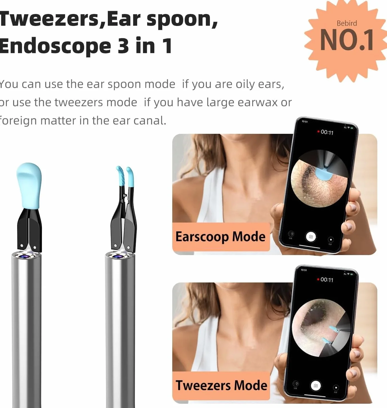 Otoskop Czyszczenie ucha 1920P HD, 3.2mm Otoskop do usuwania woskowiny z uszu, WIFI Endoskop do Usuwania Woskowiny, wodoodporne otoskop z 6 diodami LED do telefonów iPad, iOS, Android Smartphones