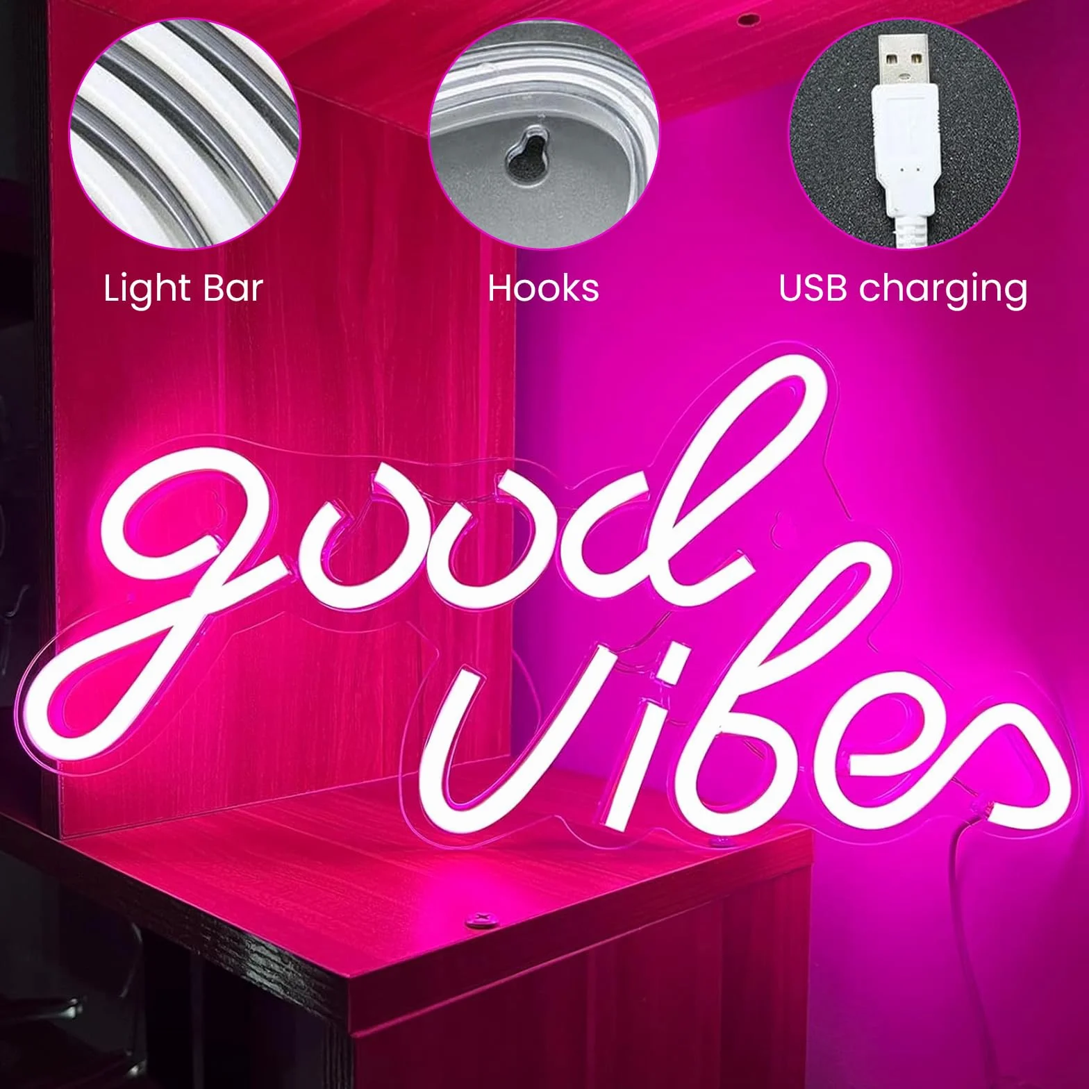 Good Vibes neonowy szyld LED, różowy Good Vibes neonowy szyld, prawdziwe akrylowe neonowe światło