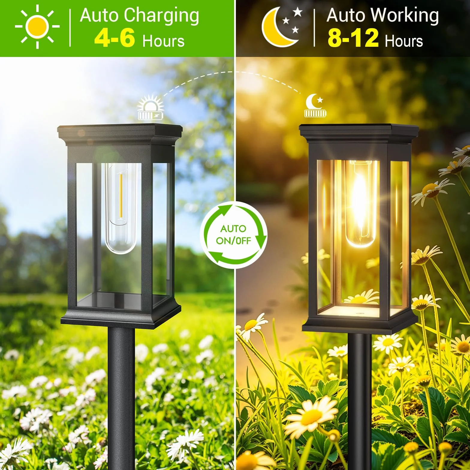 NEEMO Lampy solarne do ogrodu, 6 sztuk, jasne lampy solarne do użytku na zewnątrz, ciepła biel, 50 000 godzin, dłuższy czas pracy, wodoszczelne, solarne lampy ogrodowe na trawnik, taras, podwórko