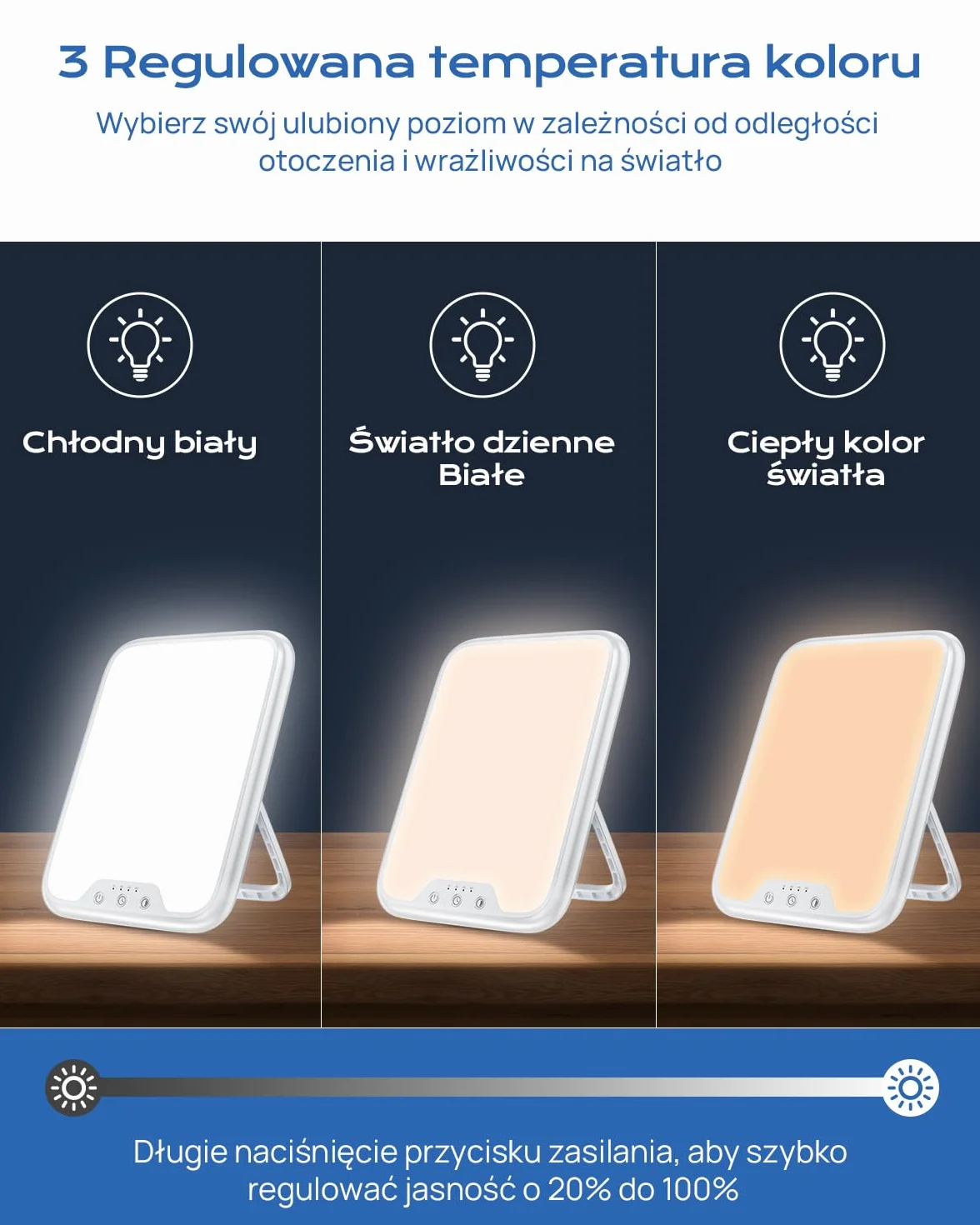 Lampa SAD 10000 luksów do terapii światłem 3 temperatury barwowe regulowana jasność