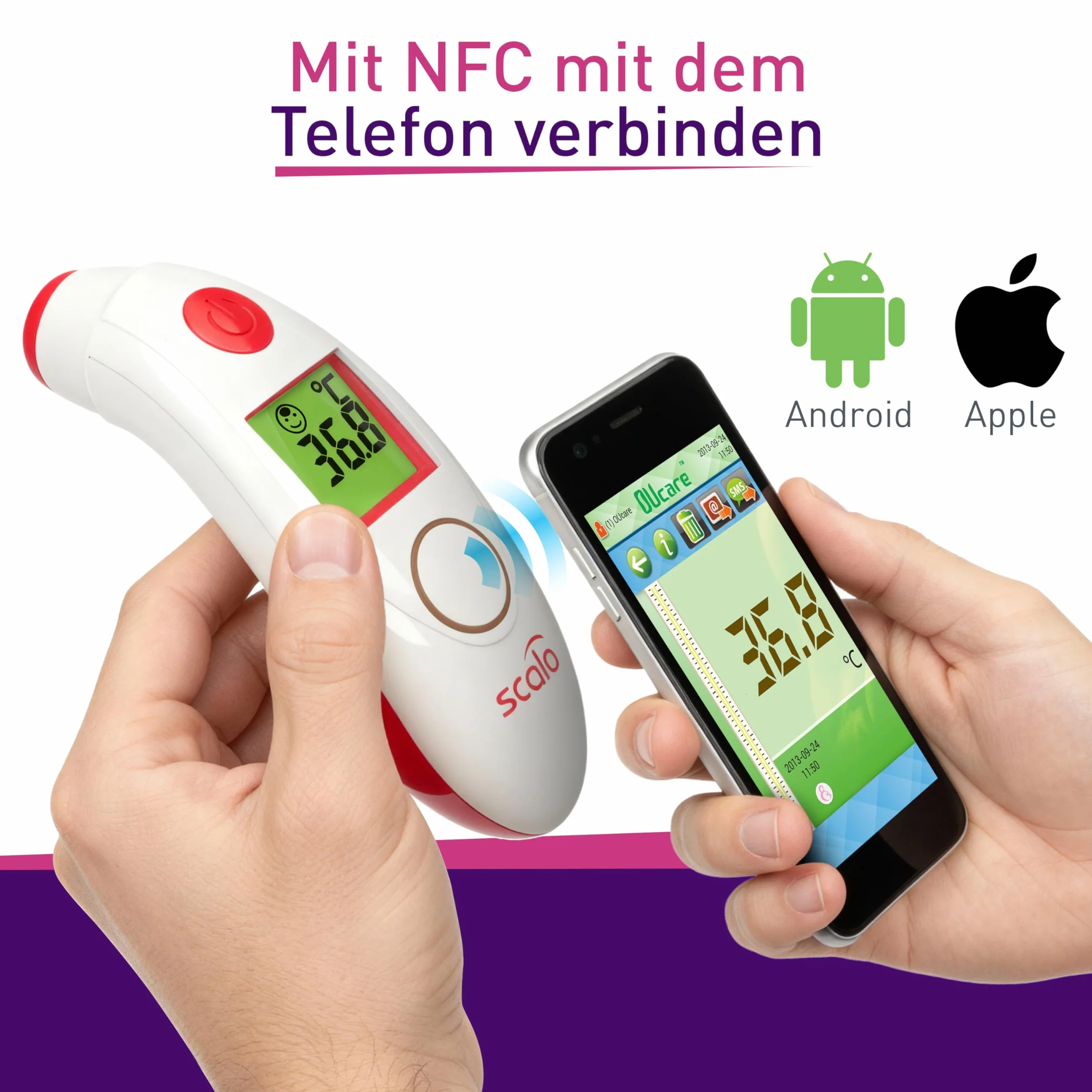 Cyfrowy termometr na podczerwień SC 8360 NFC Top Speed Night z alarmem gorączki i pamięcią danych przez aplikację