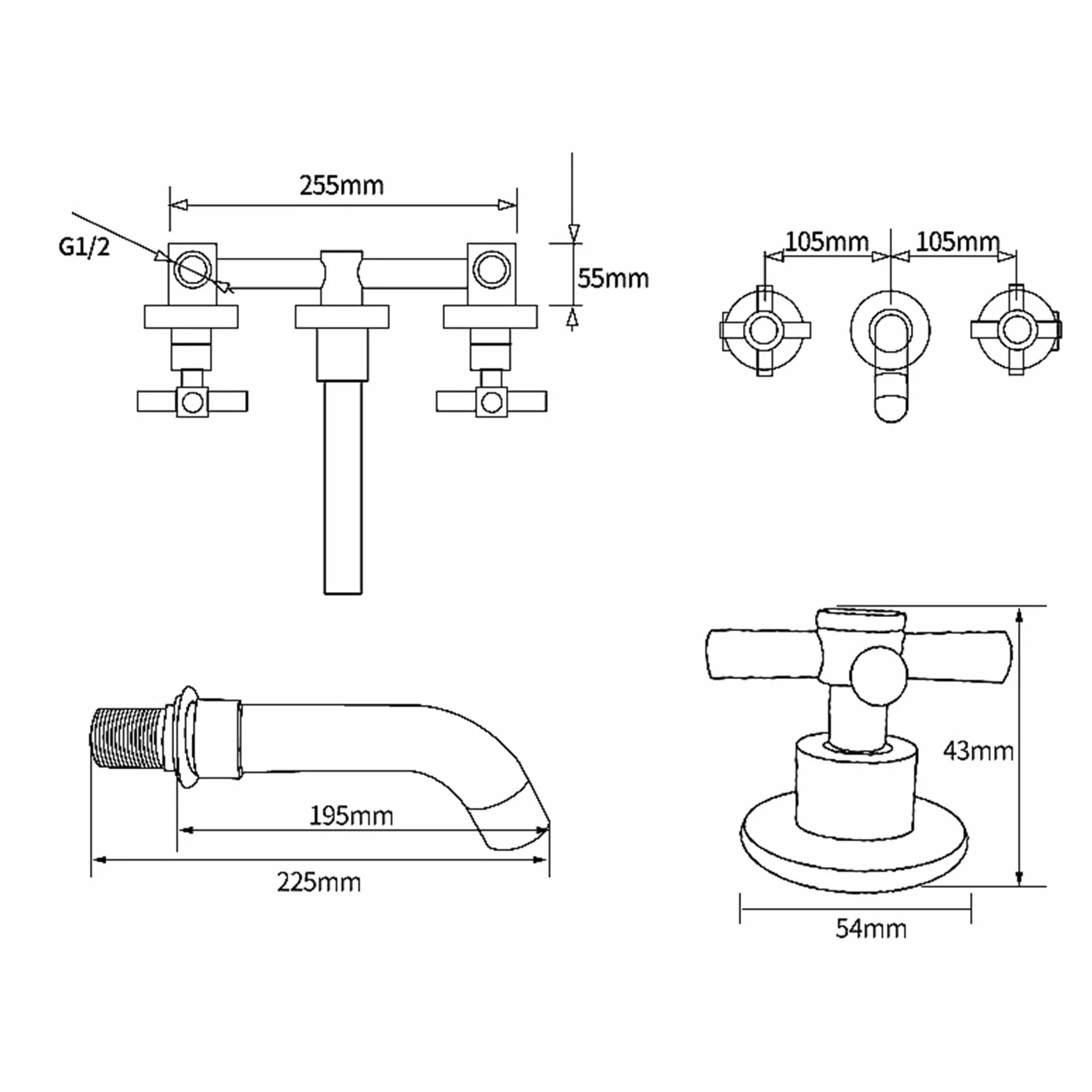Faucet Bateria ścienna Bateria łazienkowa Bateria umywalkowa Baterie wannowe z wylewką 20 cm Baterie umywalkowe Uchwyt krzyżowy Ciepła i zimna podtynkowa bateria do zlewu Baterie wannowe Szczotkowane
