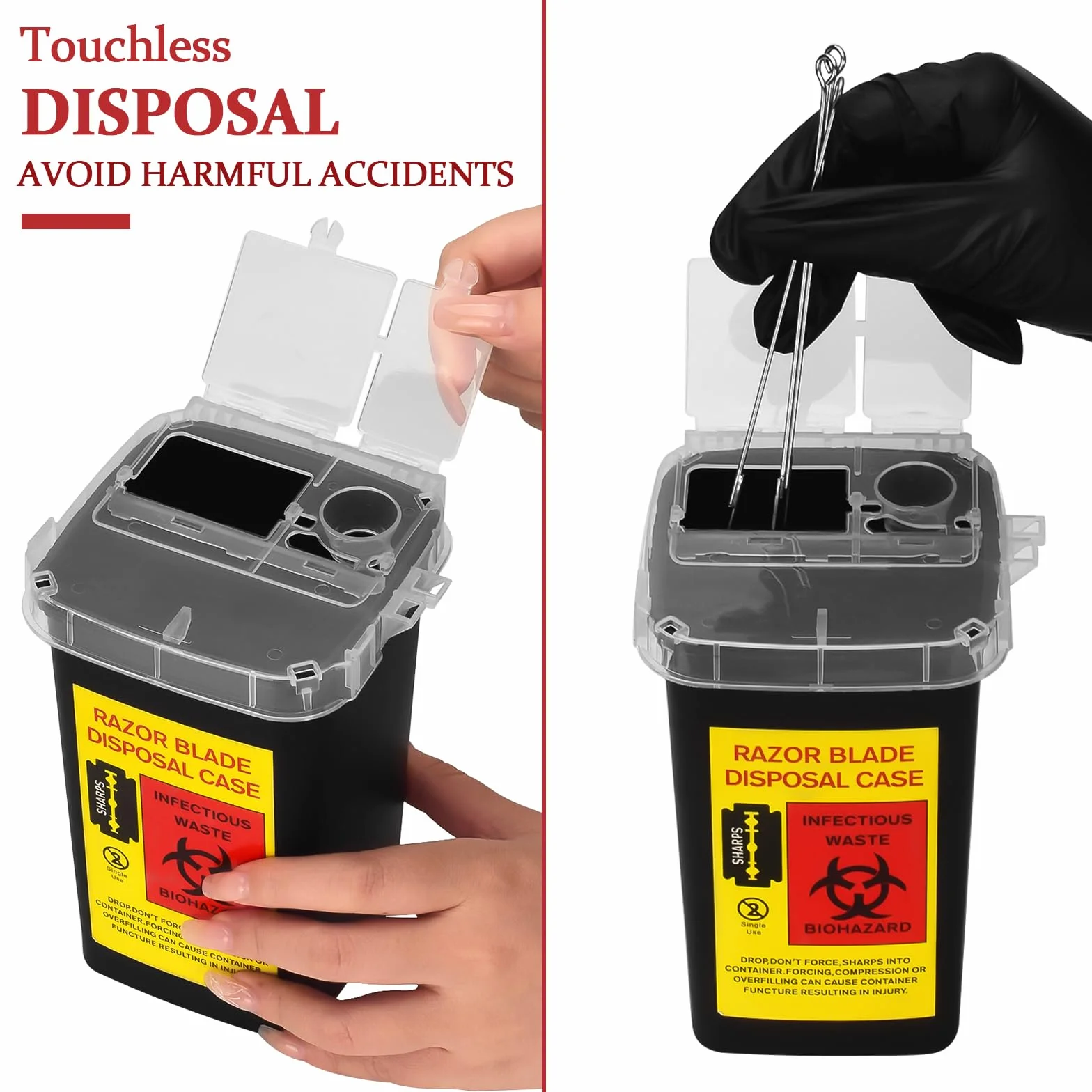 ATOMUS 2 szt. 1 l Black Tattoo Plastic Sharp Container Box Sharps Containers Needle Destruction Waste Bin Needle Disposal Bin with Lid for Tattoo Eyebrow Blade