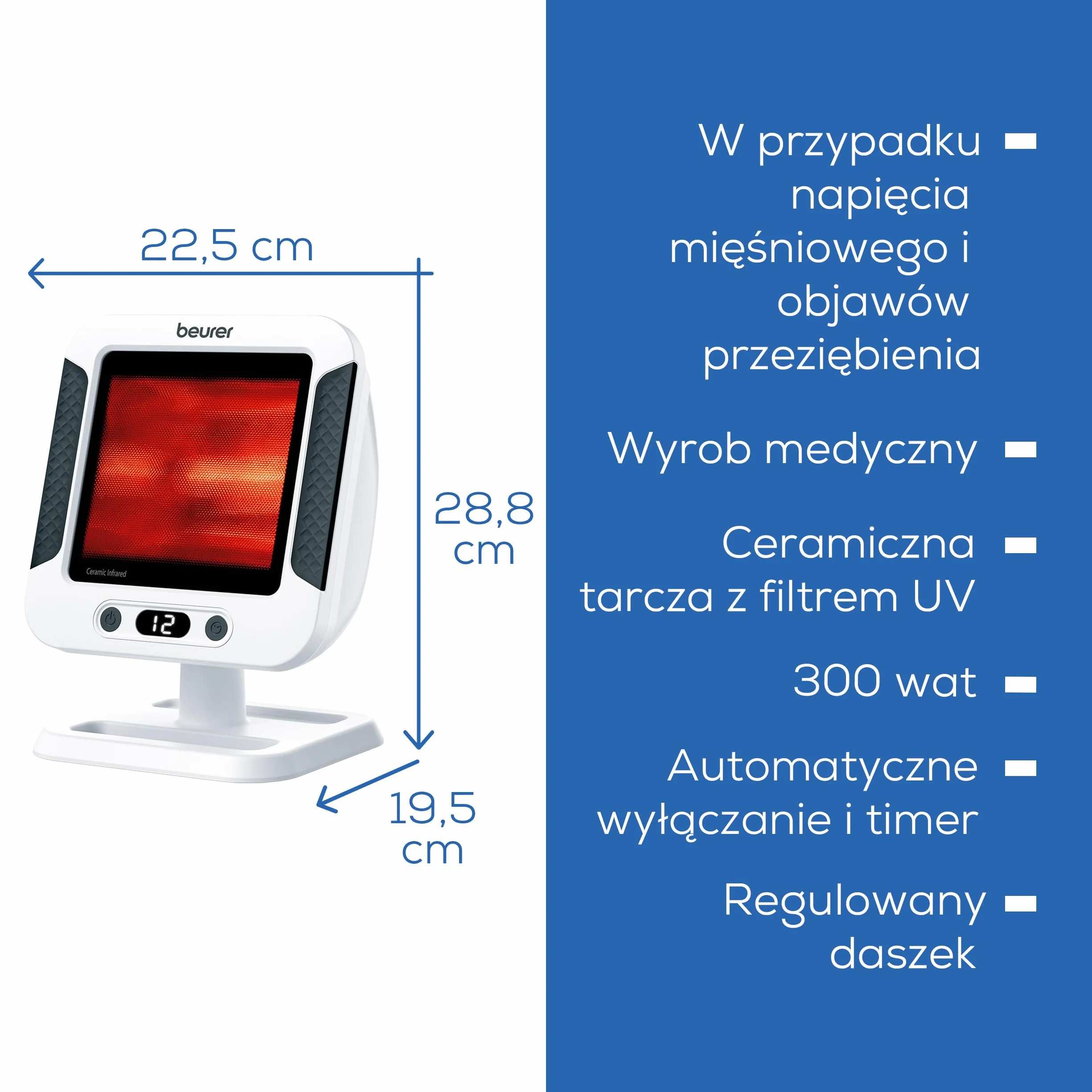 Beurer IL 60 Lampa na podczerwień 300 W z timerem ceramiczny dysk UV biały