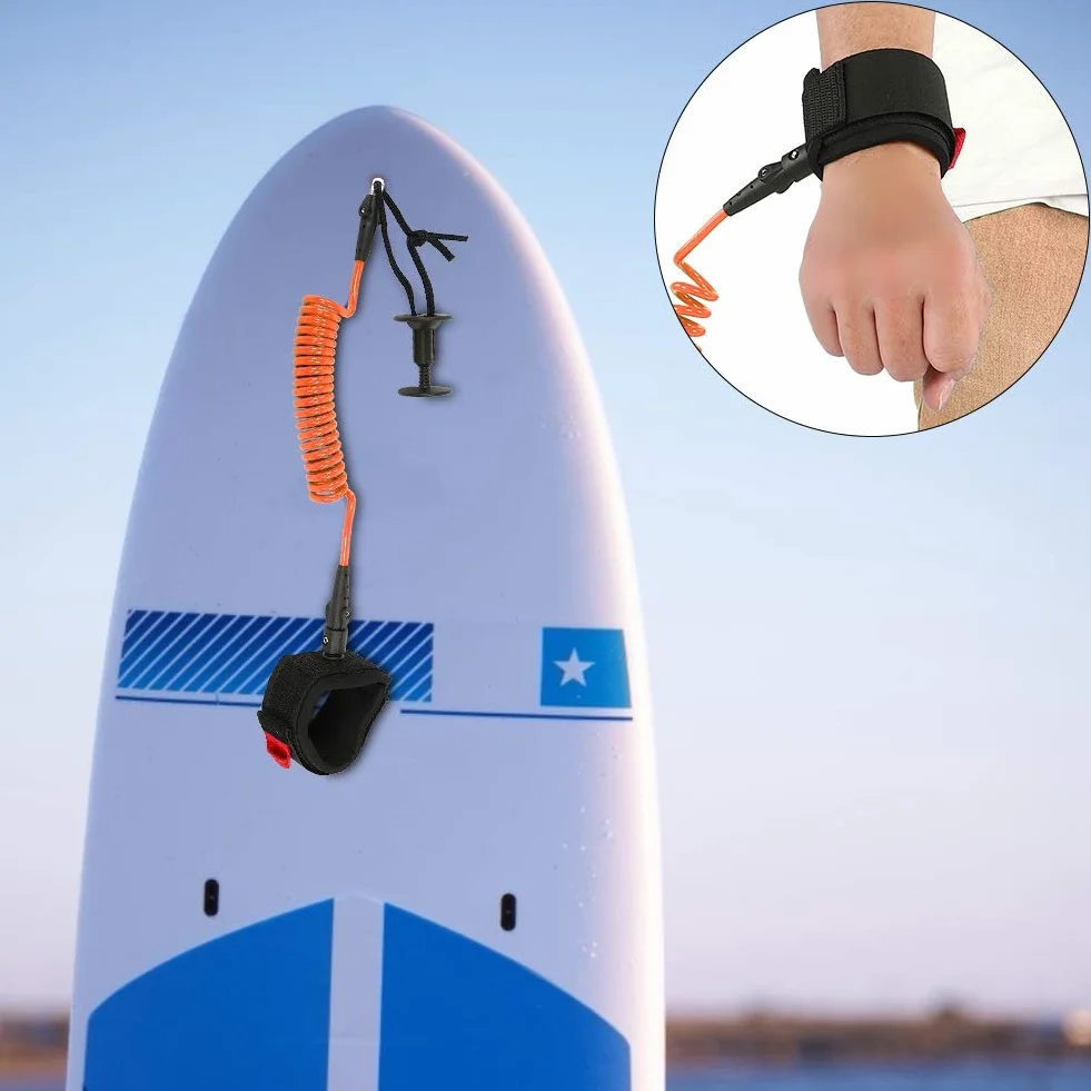 Keenso Smycze surfingowe zwinięte, smycz do deski surfingowej, regulowana linka na nogi deski surfingowej chroni nadgarstek (pomarańczowa)