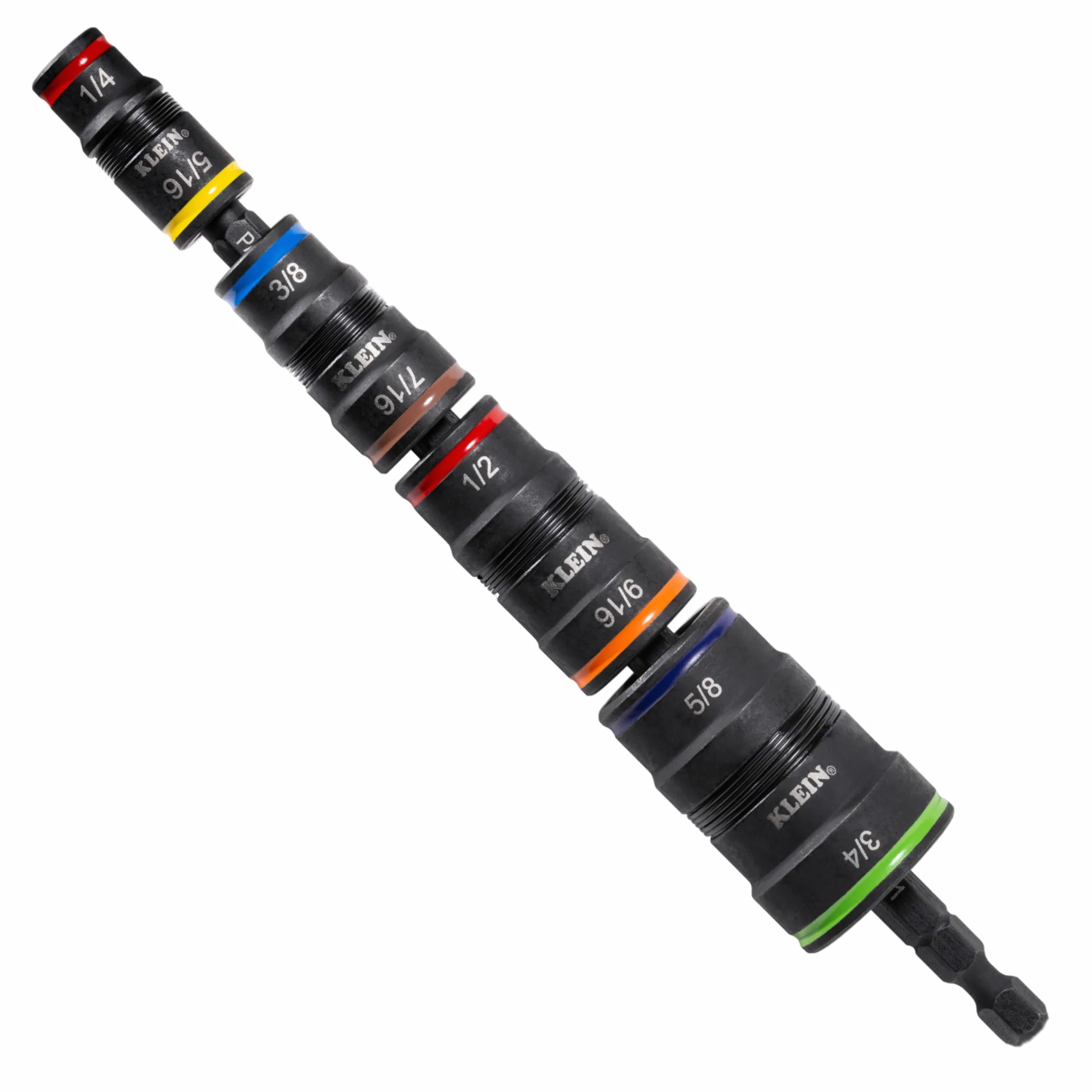 Klein Tools 32934 Wkrętarka udarowa, zestaw nasadek udarowych 9 w 1, 8 rozmiarów sterowników sześciokątnych plus uchwyt bitowy 1/4 cala