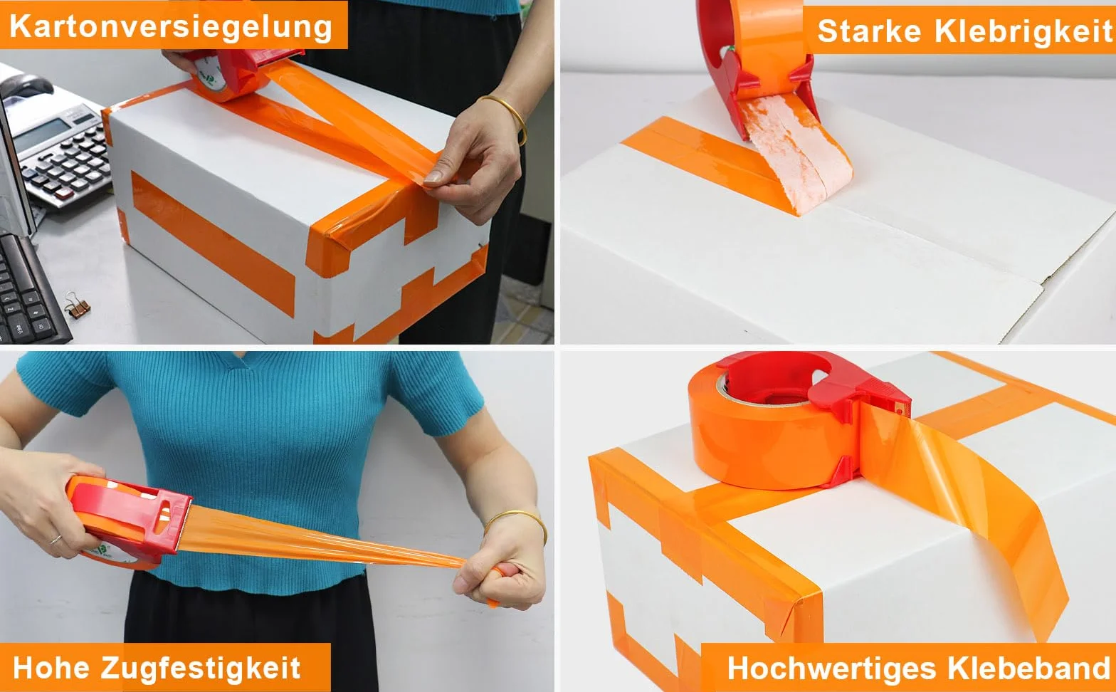 BOMEI PACK 3 rolki pomarańczowej taśmy pakowej, taśma klejąca, taśma kartonowa, 66 m x 48 mm, materiały do pakowania opakowań i kartonu, taśma pakowa z dozownikiem z tworzywa sztucznego