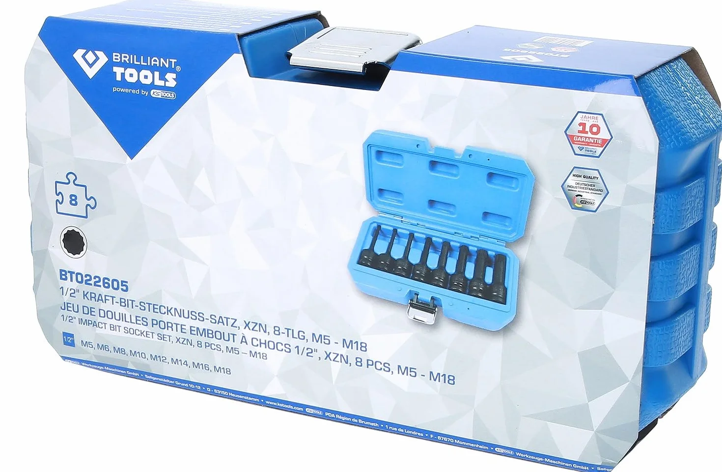 BRILLIANT TOOLS BT022605 1/2" zestaw nasadek nasadowych Kraft-Bit, XZN, 8-TLG, M5-M18 [Powered by KS Tools]