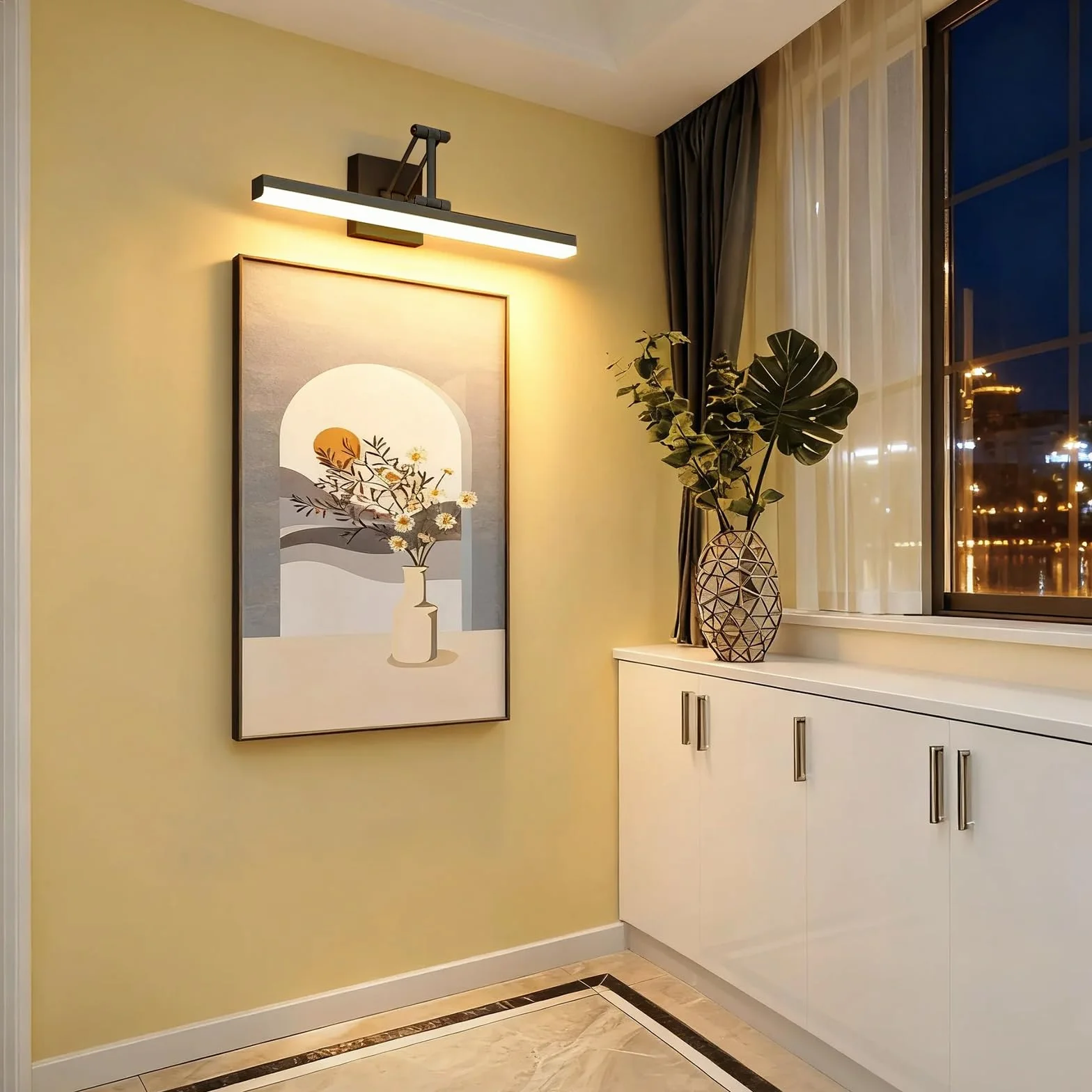Sytmhoe Lampa Łazienkowa Nad Lustro 3000K 4000K 6000K Zmienny z Wspornik Teleskopowy,12W 960LM Ip44 Oświetlenie Obrazów z Wyłącznikiem, 48,5CM Kinkiet Do Łazienki Nad Lustro Czarny
