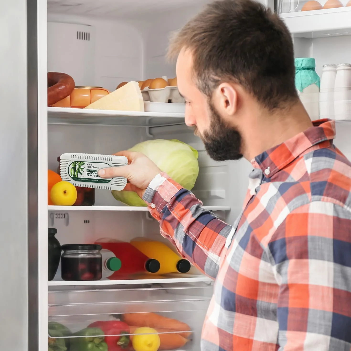 Joeji's Kitchen 2 szt. bambusowych aktywnych węgli do lodówki, oczyszczacz powietrza – przyjazny dla środowiska neutralizator zapachów – osuszacz powietrza z naturalnego bambusa