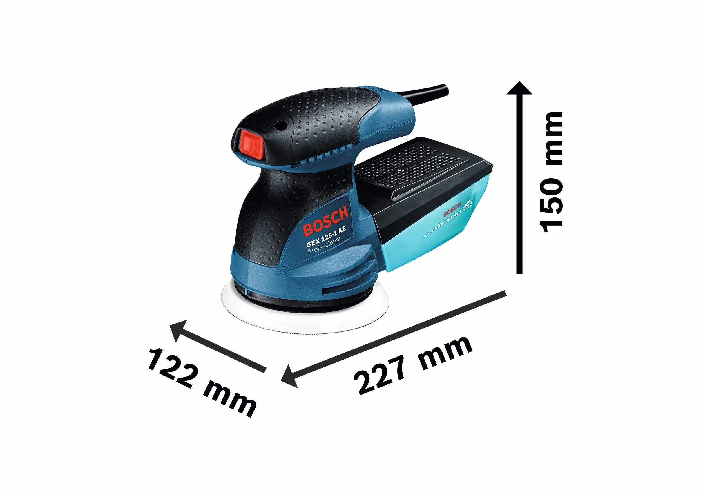 Bosch Professional: szlifierka mimośrodowa GEX 125-1 AE (250 W, średnica talerza szlifierskiego 125 mm, 1 papier ścierny, pojemnik z mikrofiltrem)