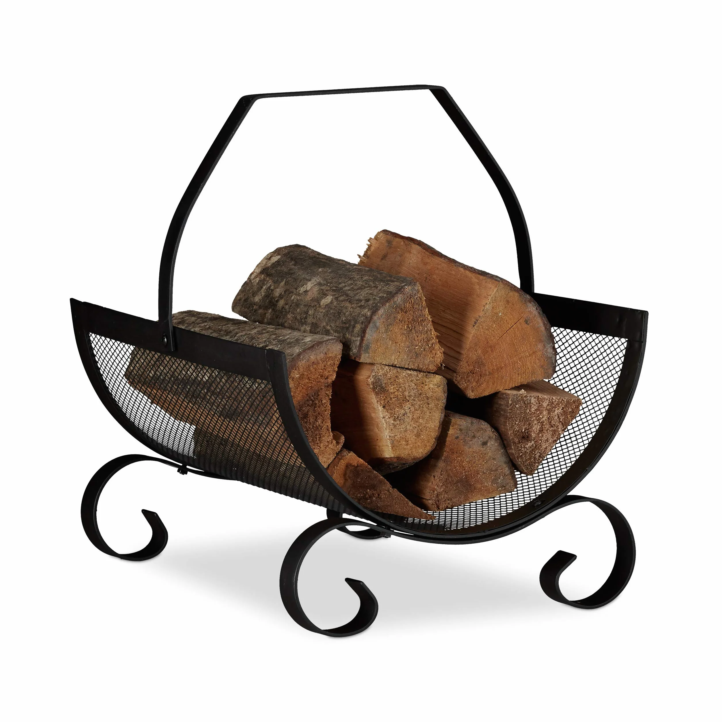 Relaxdays metalowy kosz na drewno kominkowe 40x33x38 cm stojak na opał czarny