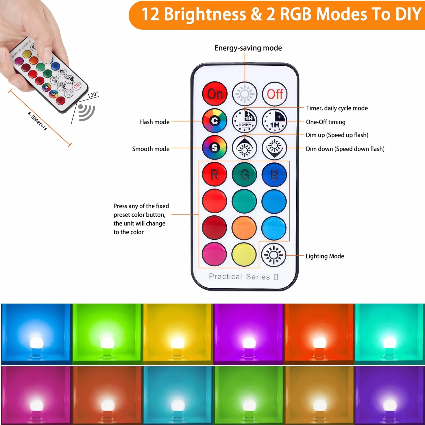 REYLAX Kolorowe żarówki LED RGBW Żarówka E27 10 W, ściemniane żarówki Edison Dual Memory 12 kolorów żarówek LED, bezprzewodowy pilot zdalnego sterowania w zestawie, do domu baru KTV Party