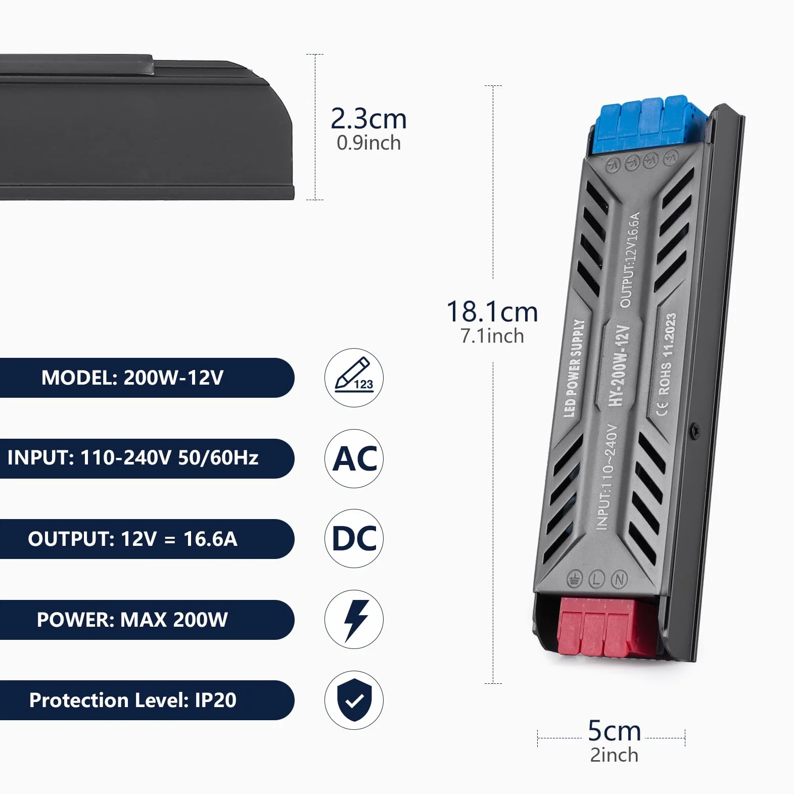 Zasilacz LED 12V 200W Transformator LED Trafo AC 230V Na DC 12V 16,6A Smukły Stałe Napięcie Sterownik LED Zasilacz Ultra Cienki Transfo Niskonapięciowy Do Użytku Wewnętrznego, Taśmy LEDs