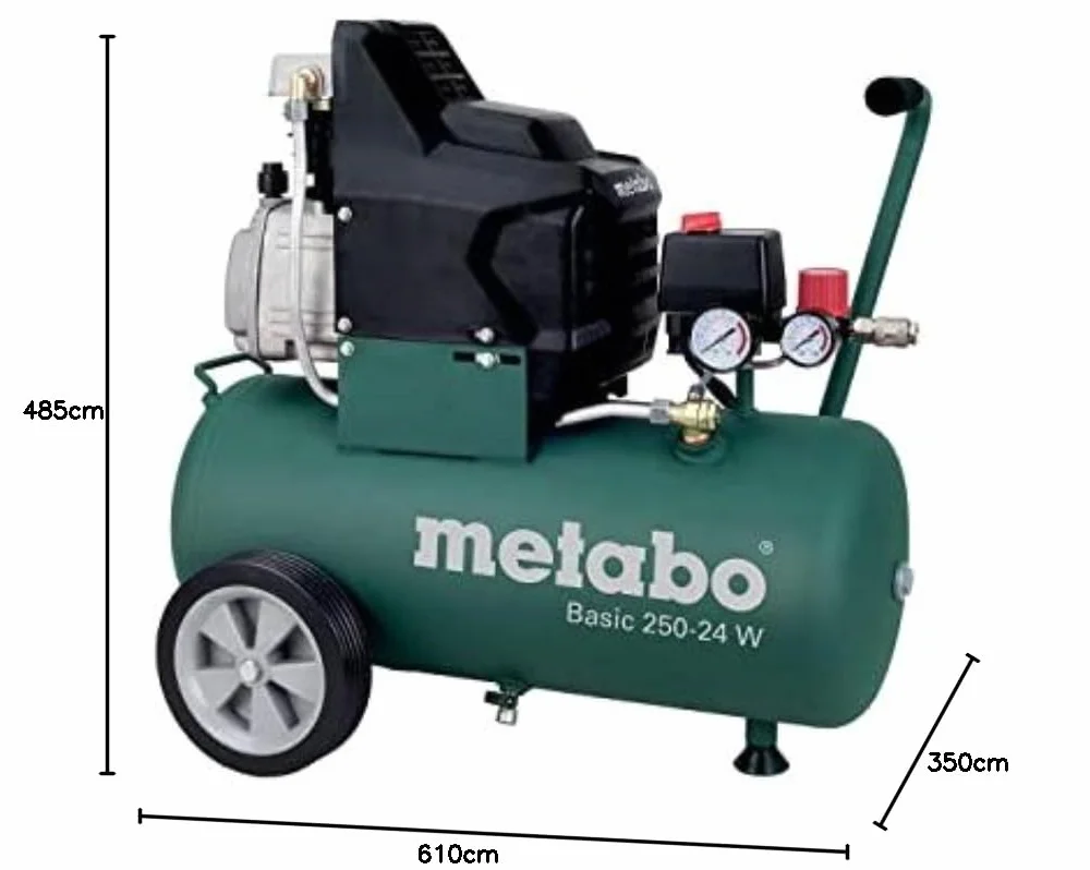 Metabo kompresor Basic 250-24 W – 601533000 – Kompresor z mocnym silnikiem i zbiornikiem 24 l – Długość kabla 1,5 m [klasa energetyczna A+]
