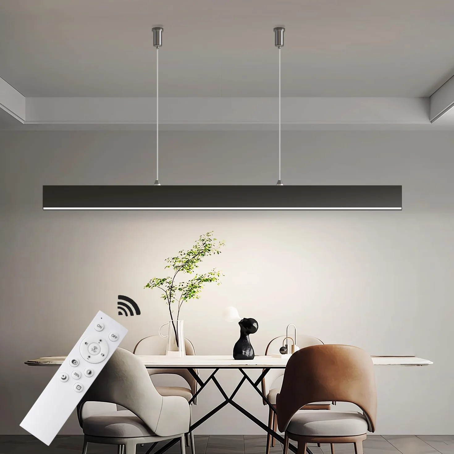 OOWOLF Lampa wisząca LED 40 W, ogniskowana 4000 K, miękkie białe światło, 120 cm, do biura, salonu, jadalni, garażu