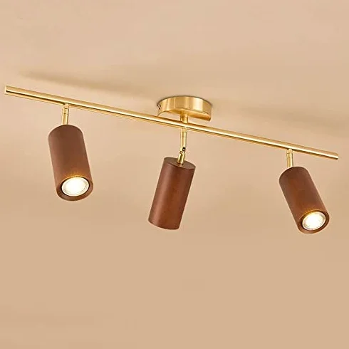 Lampy sufitowe LED z drewna orzechowego z regulowaną szyną obrotową do kuchni, jadalni i korytarza, 2 źródła światła kierunkowe, 3 światła, 6000 K