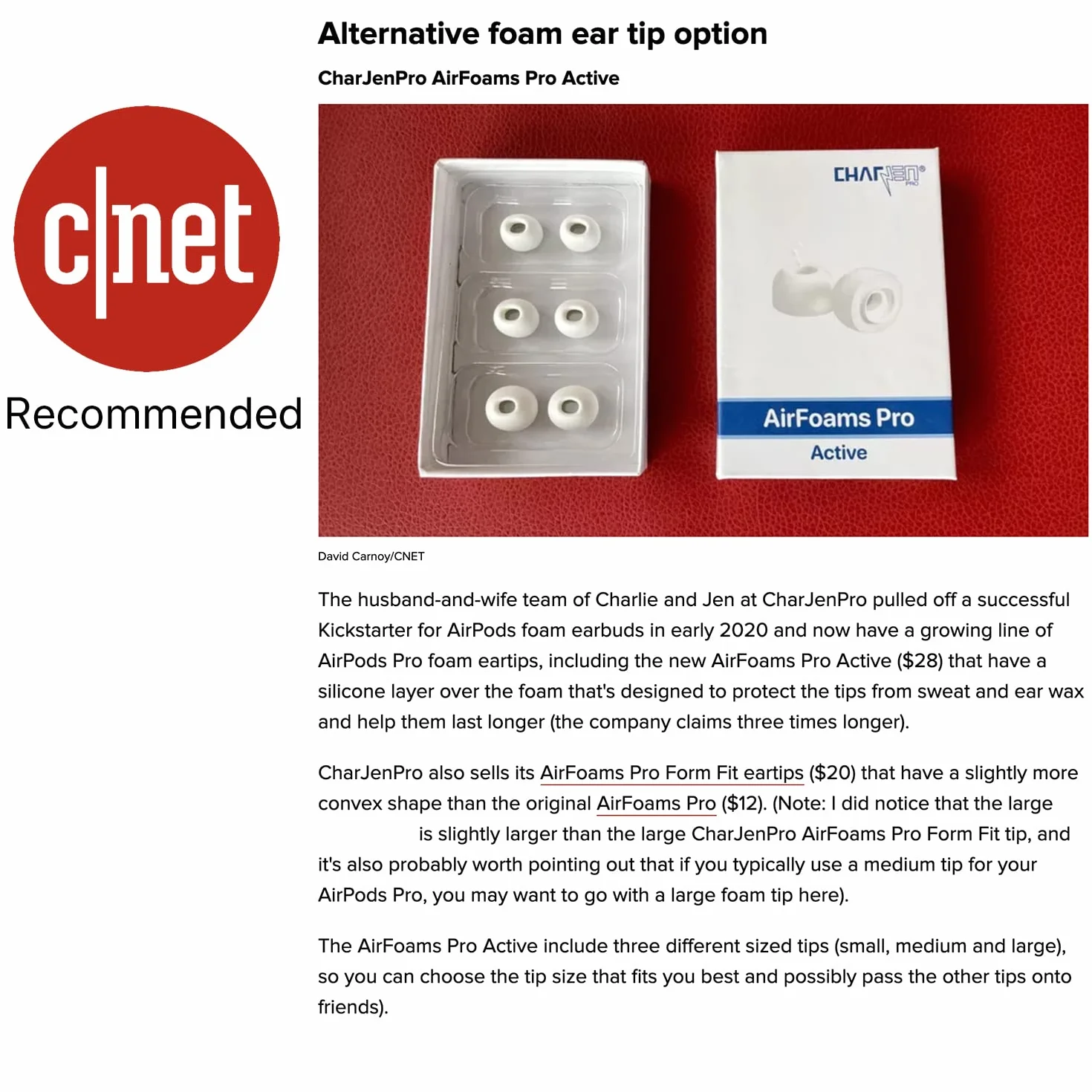 CharJenPro Opatentowana konstrukcja piankowych końcówek dousznych z pamięcią kształtu do AirPods Pro i AirPods Pro 2 z silikonową osłoną. AirFoams Pro Active 2.0 wytrzymuje 5 razy dłużej. Wymienna
