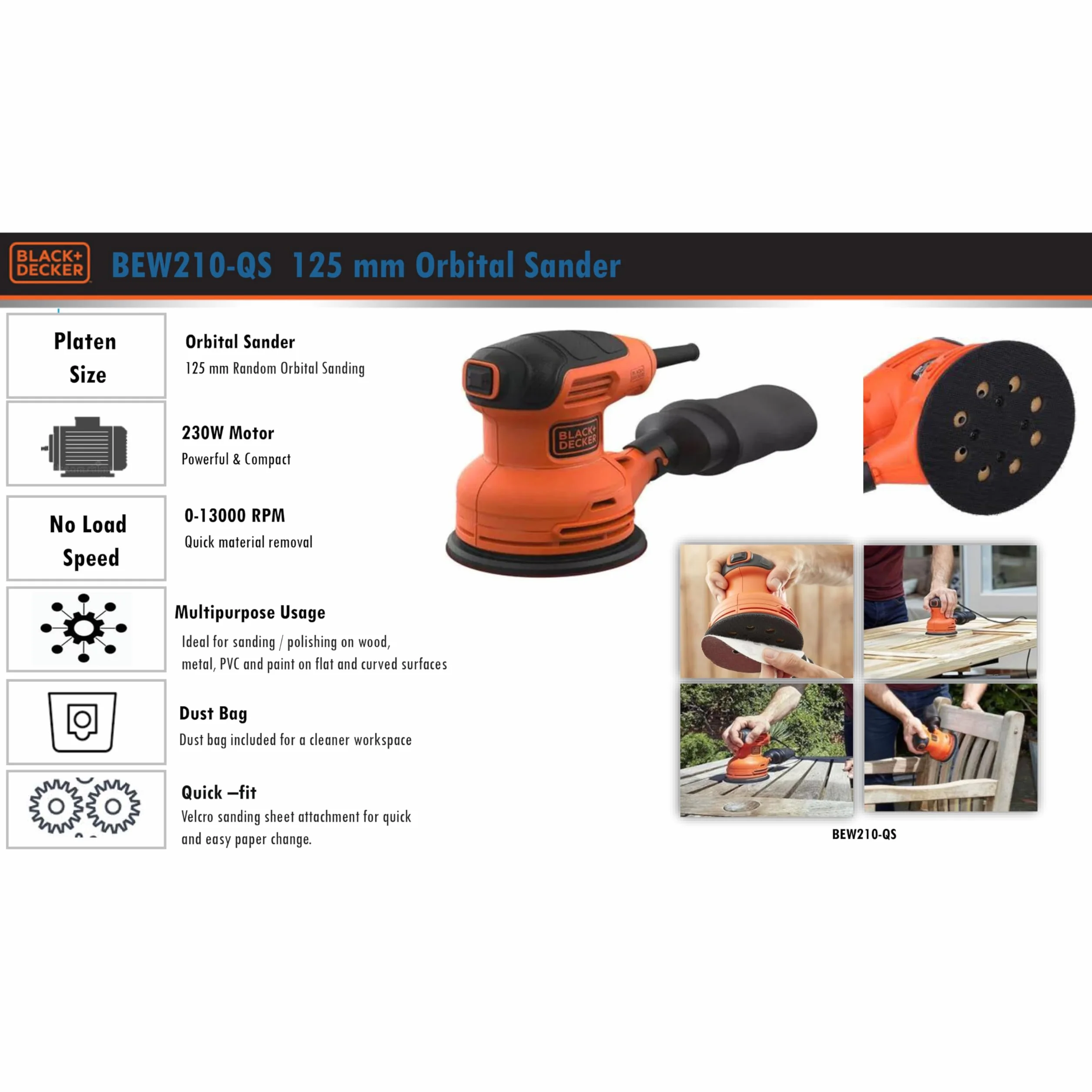 BEW210-QS - Lijadora Rotorbital 230W
