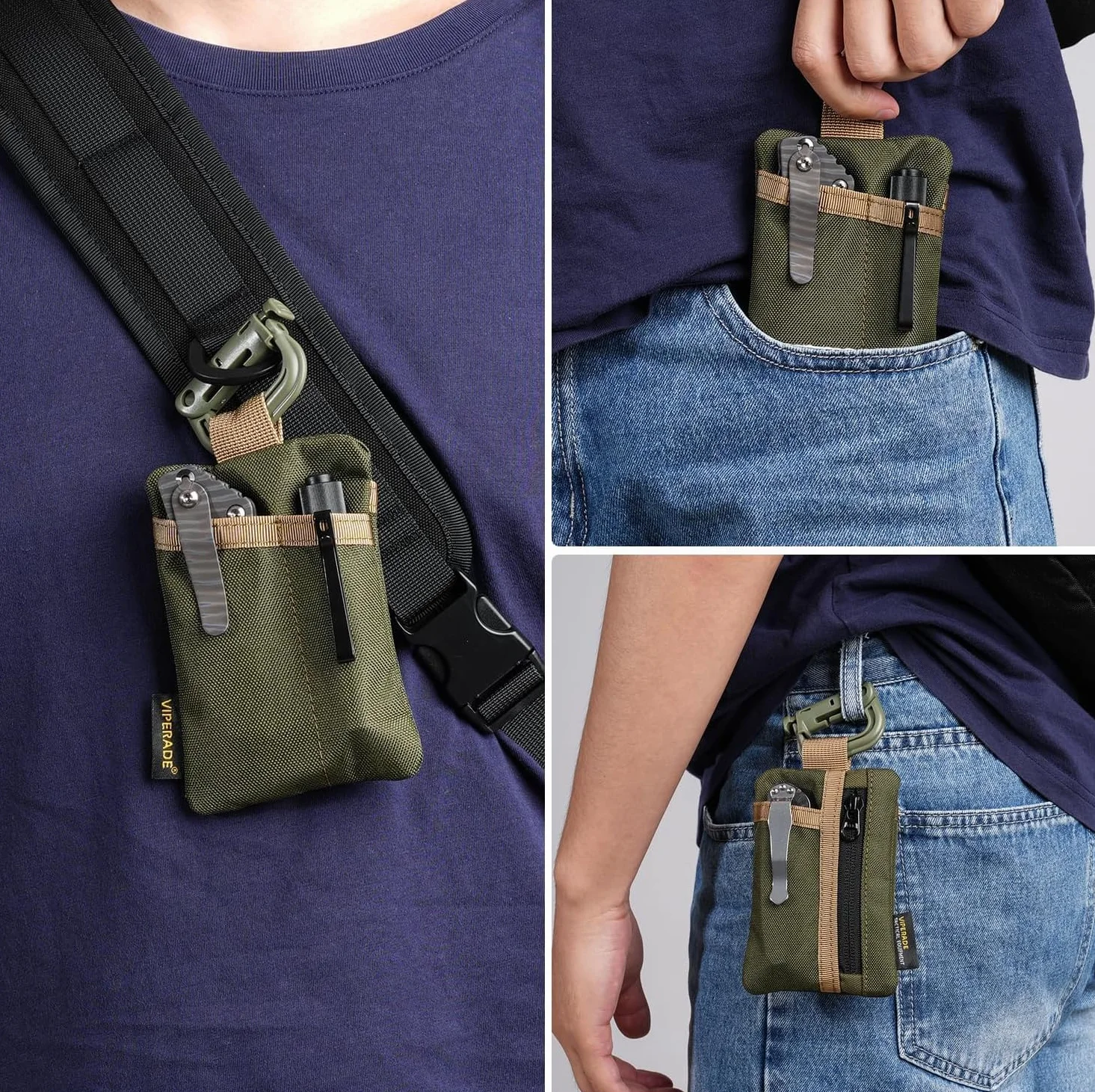 VIPERADE VE29 Mini woreczek EDC mini organizer kieszonkowy z 4 kieszeniami, mały organizer EDC mini organizer na narzędzia wielofunkcyjne, mały męski portmonetka na monety, brelok, mały plecak,