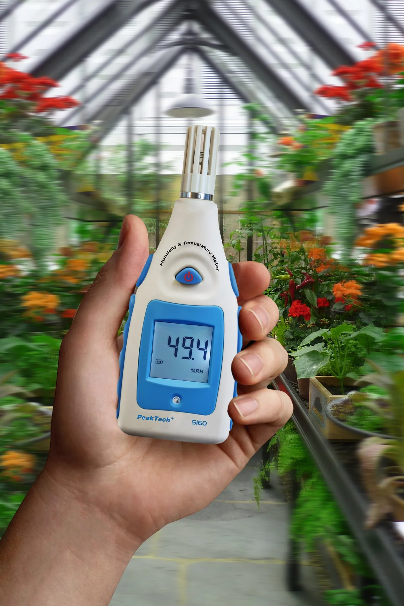 PeakTech humidity meter with display of the air temperature and room climate. Measuring instrument/thermo-hygrometer/room temperature/humidity/moisture and thermometer, 1 piece, P 5160