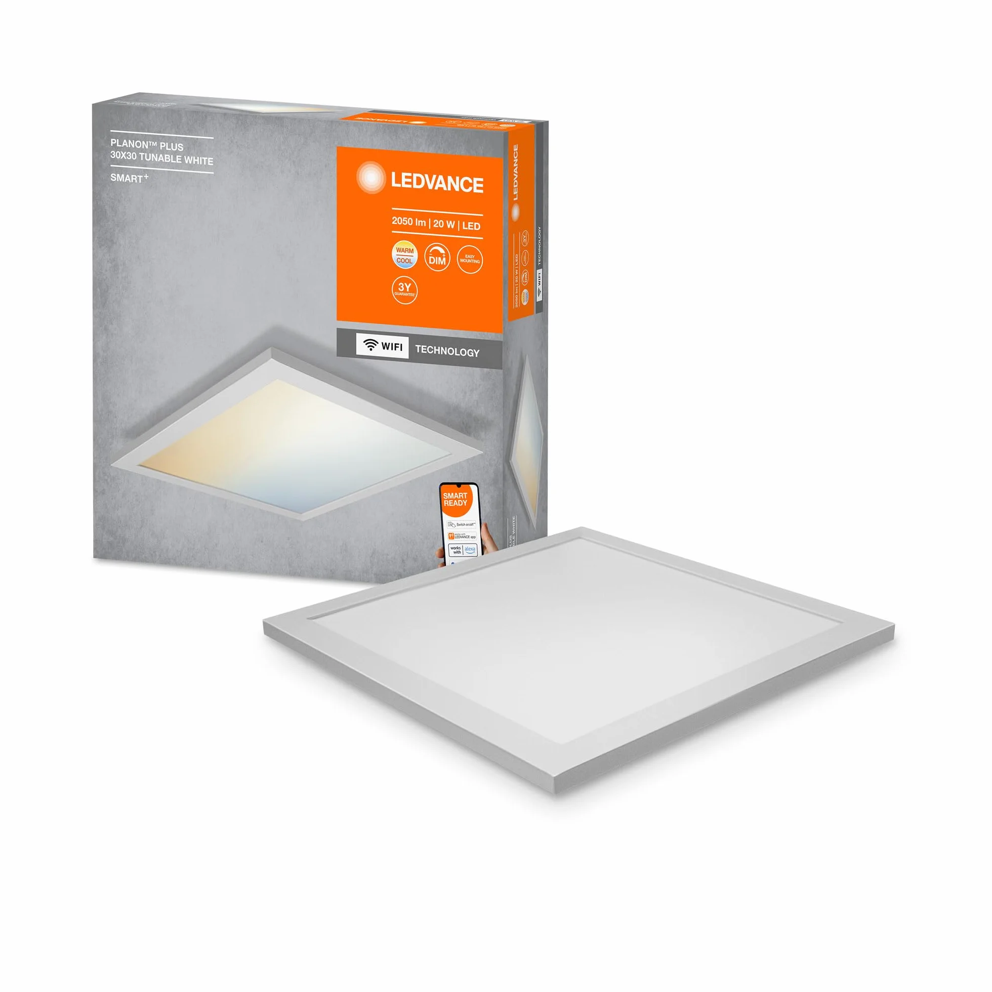 LEDVANCE Oprawa oświetleniowa: for sufit, SMART+ PLANON PLUS przestrajalny biały / 20 W, 220…240 V, kąt rozsyłu światła: 110°, Program przestrajalny biały, 3000…6500 K, materiał: aluminum, IP20
