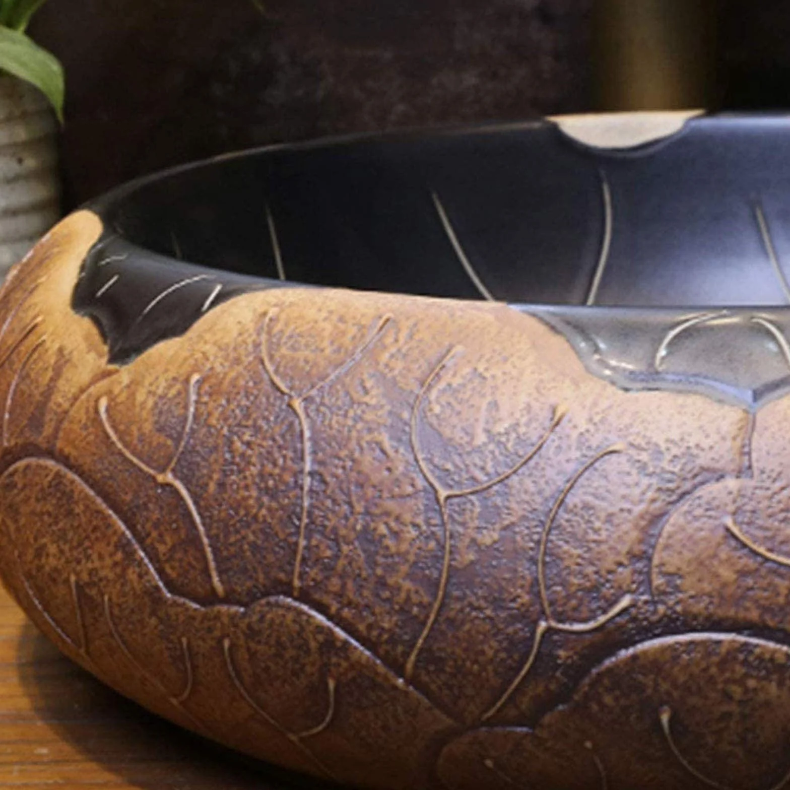 Umywalka ceramiczna Kamień naturalny Owalna wpuszczana Liść lotosu Sztuka klasyczna Umywalka nablatowa Chińska Retro Umywalka ceramiczna okrągła