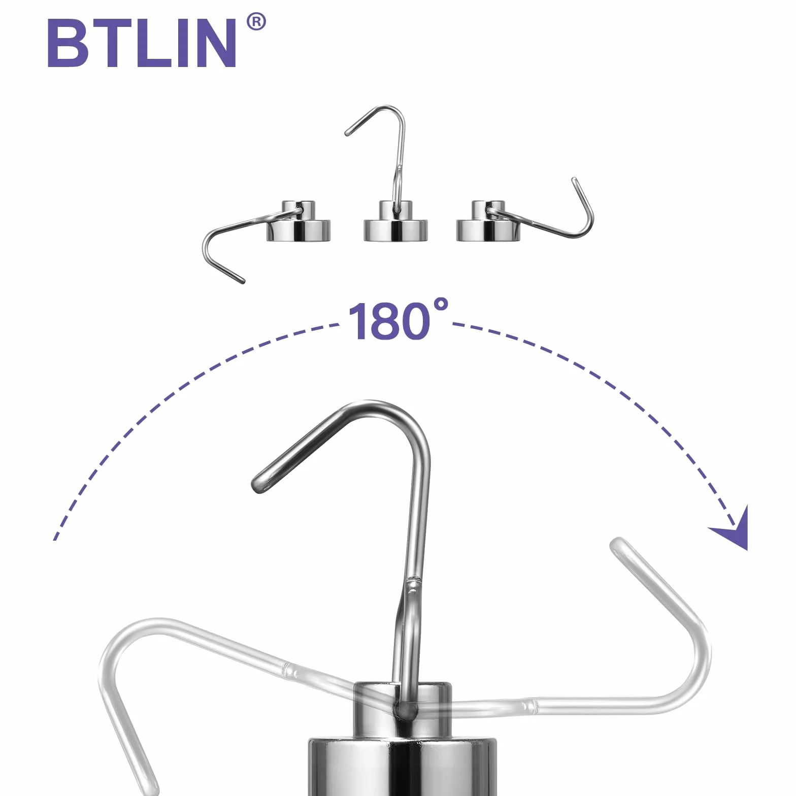BTLIN Haczyk Magnetyczny Małe, Mocne Neodymowe Magnesy z Mini Haczyki, Nośność do 9 kg, do Kuchni, Lodówki, Biura, Garażu, 12 sztuk