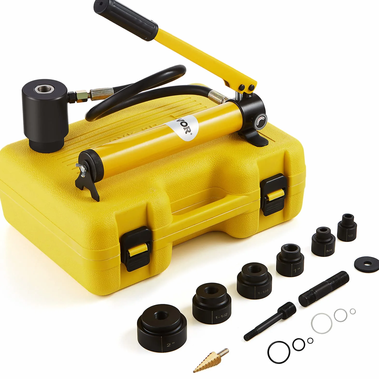 VEVOR Zestaw hydraulicznych dziurkaczy 10 t, ręczna pompa stalowa narzędzie do wykrawania z 6 kształtami do wykrawania, 12,7, 19,05, 25,4, 31,75, 38,1, 50,8 mm, cylinder dziurkacz pompa hydrauliczna