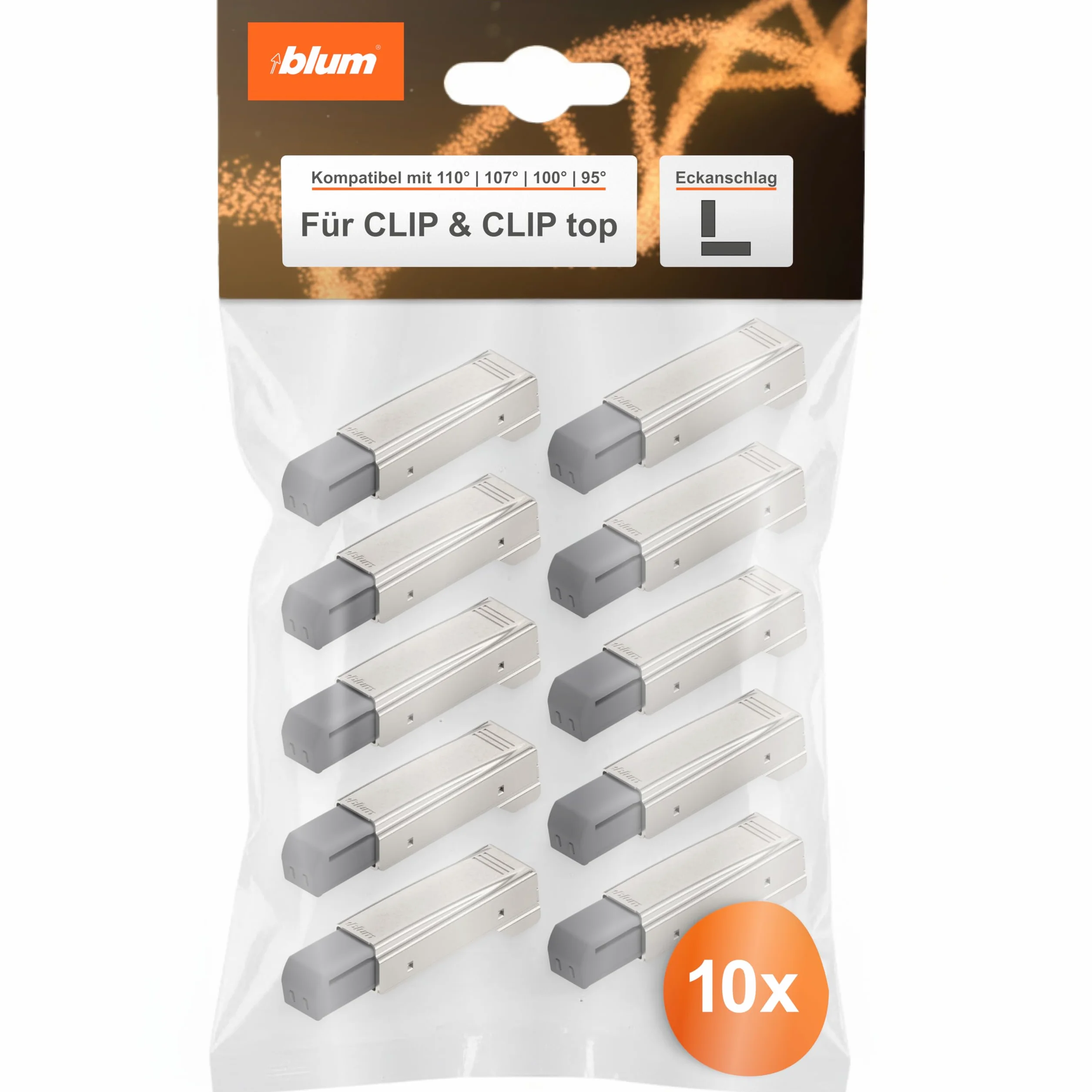blum 10x amortyzatory BLUMOTION nasadzane I amortyzatory do drzwi nakładanych, montaż narożny | doposażenie do CLIP, CLIP top z prostym ramieniem | okucie meblowe, montaż bez narzędzi