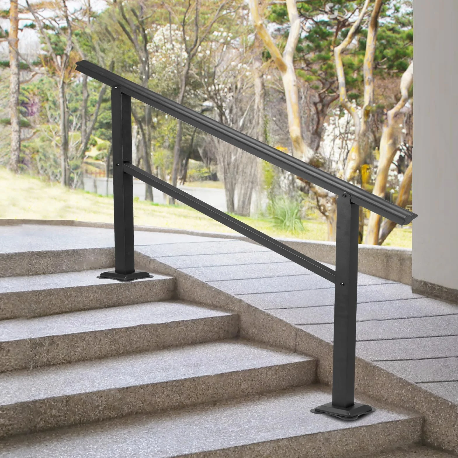 VEVOR Czarna malowana proszkowo aluminiowa poręcz do schodów zewnętrznych 3-4 stopnie 122 x 90 cm nośność 75 kg