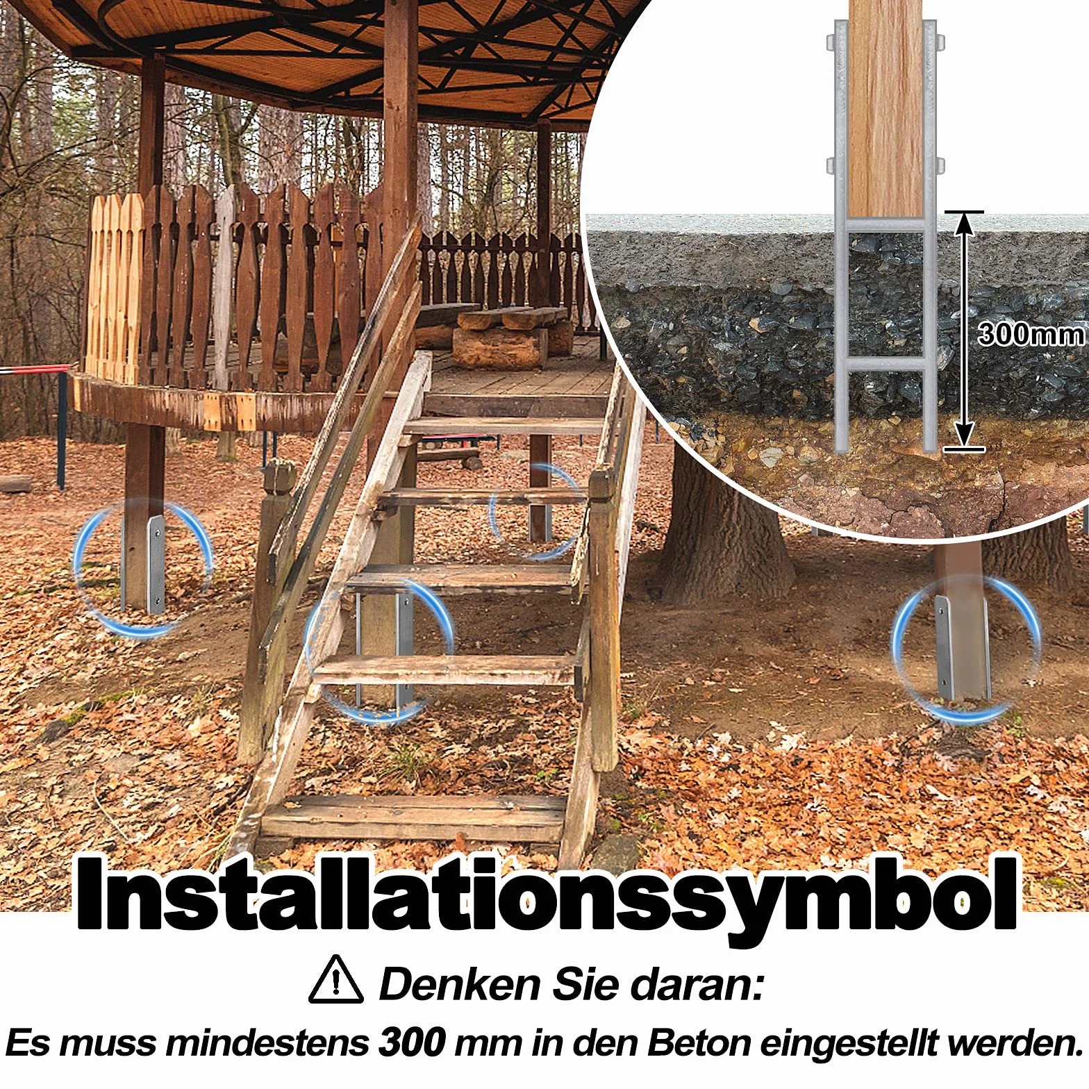 Aufun 4 sztuki wsporników słupków H w wersji 101 mm, kotwa H w kształcie litery H wspornik stalowy - długość 600 mm, grubość materiału 5 mm (4 sztuki 101 mm)