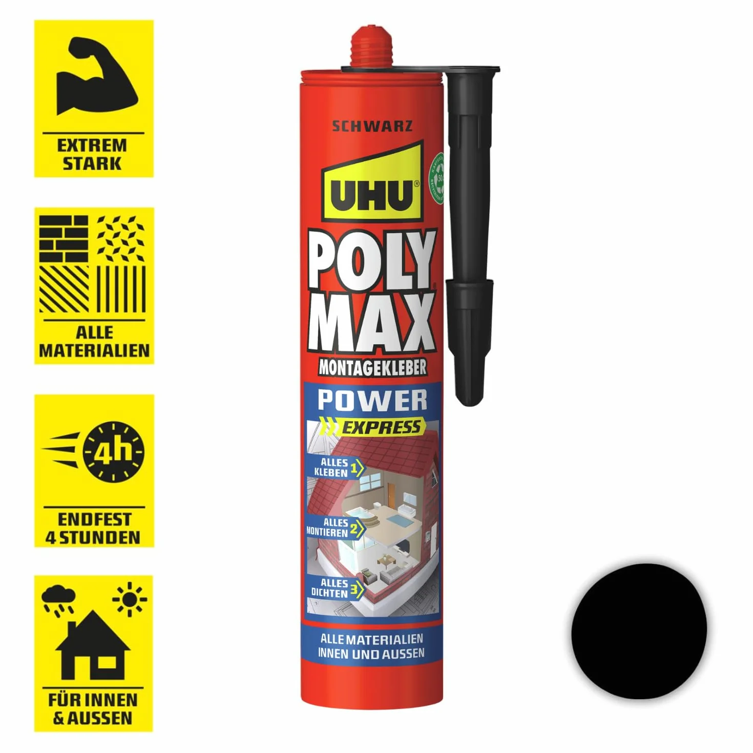 Uhu Poly Max Klej Montażowy, Czarny, 425 g